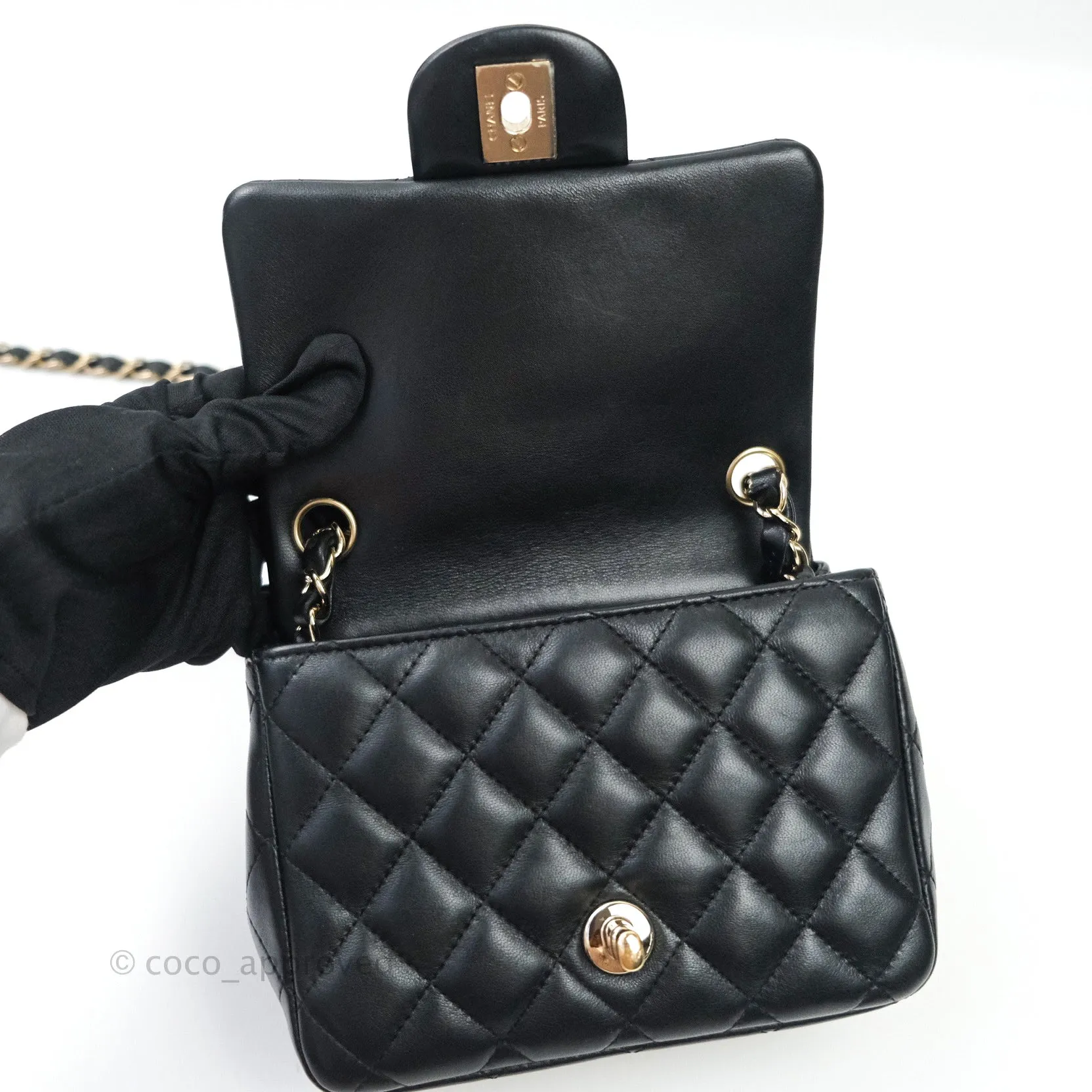 Chanel Mini Square Black Lambskin Gold Hardware