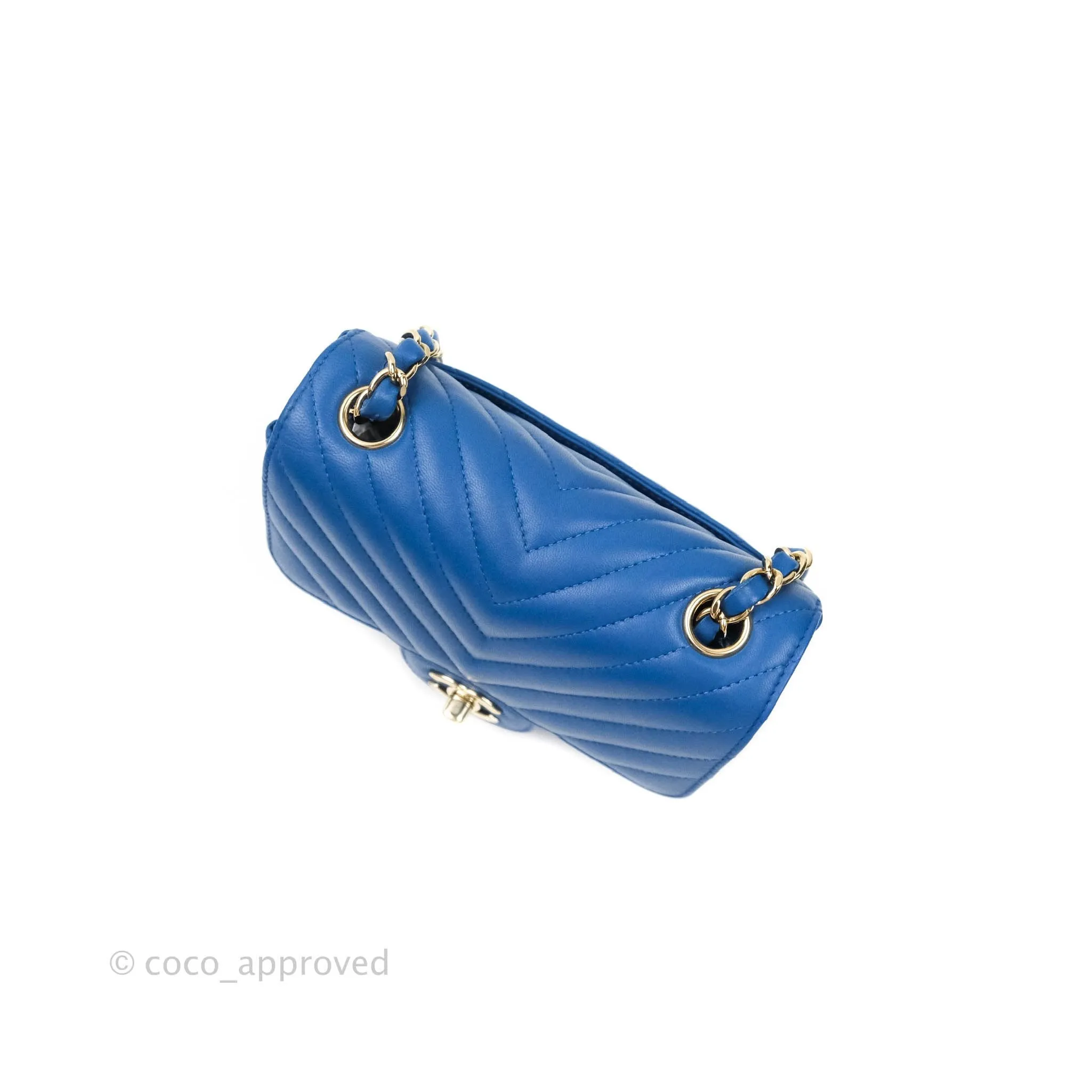 Chanel Mini Square Chevron Blue Lambskin Gold Hardware
