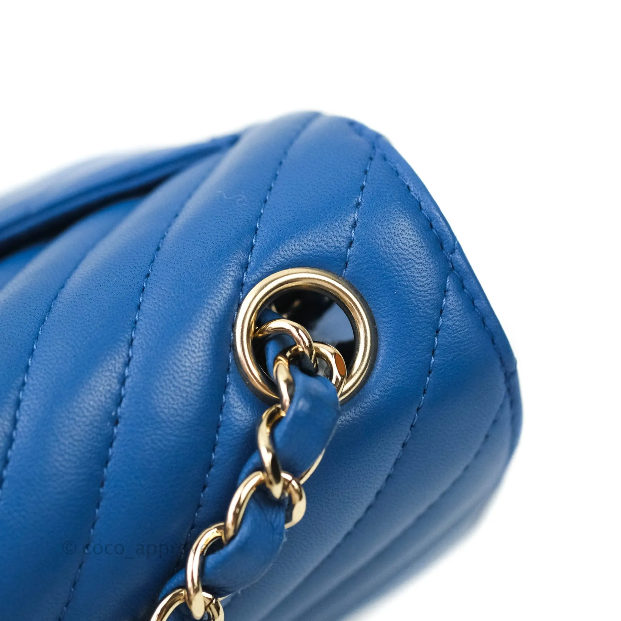 Chanel Mini Square Chevron Blue Lambskin Gold Hardware