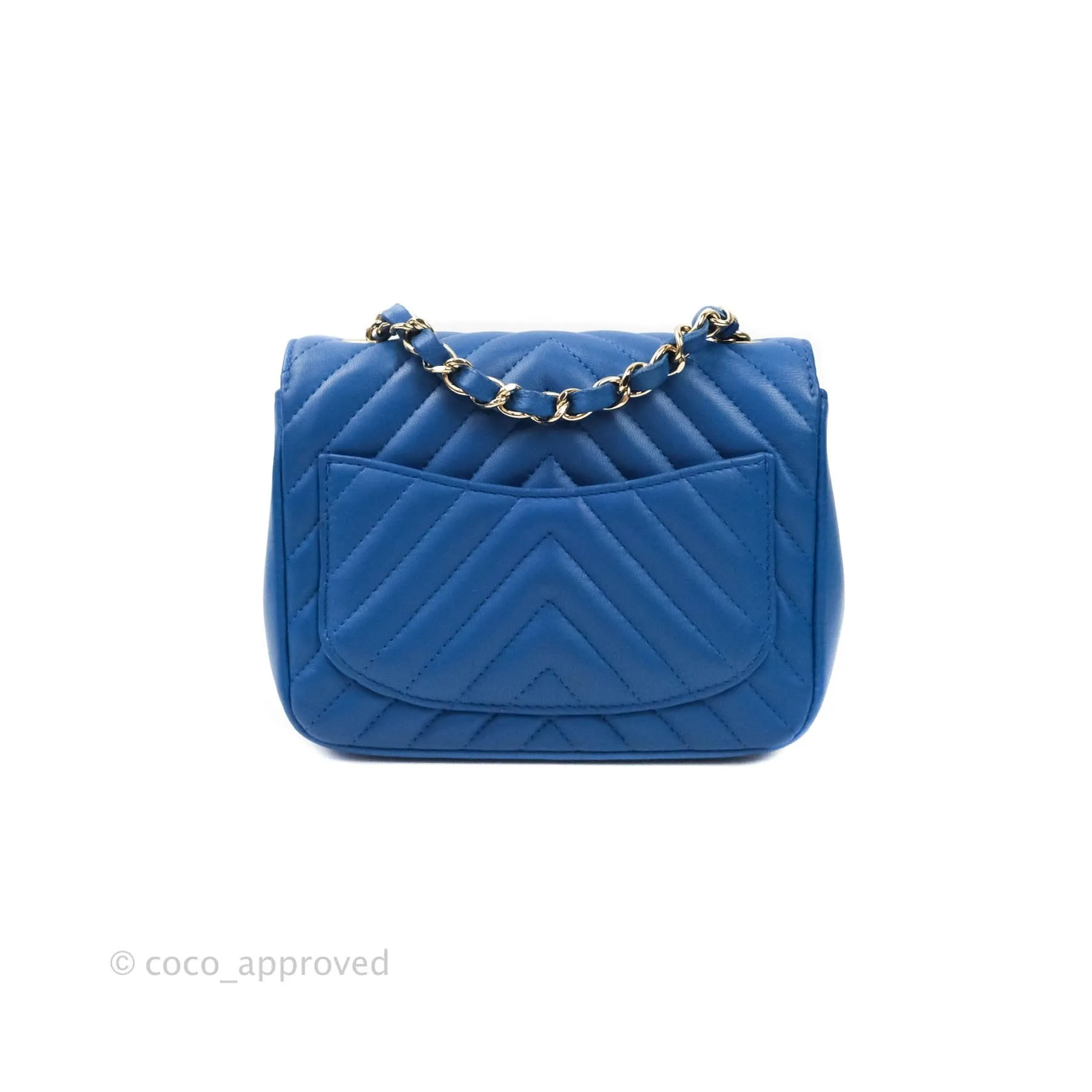 Chanel Mini Square Chevron Blue Lambskin Gold Hardware