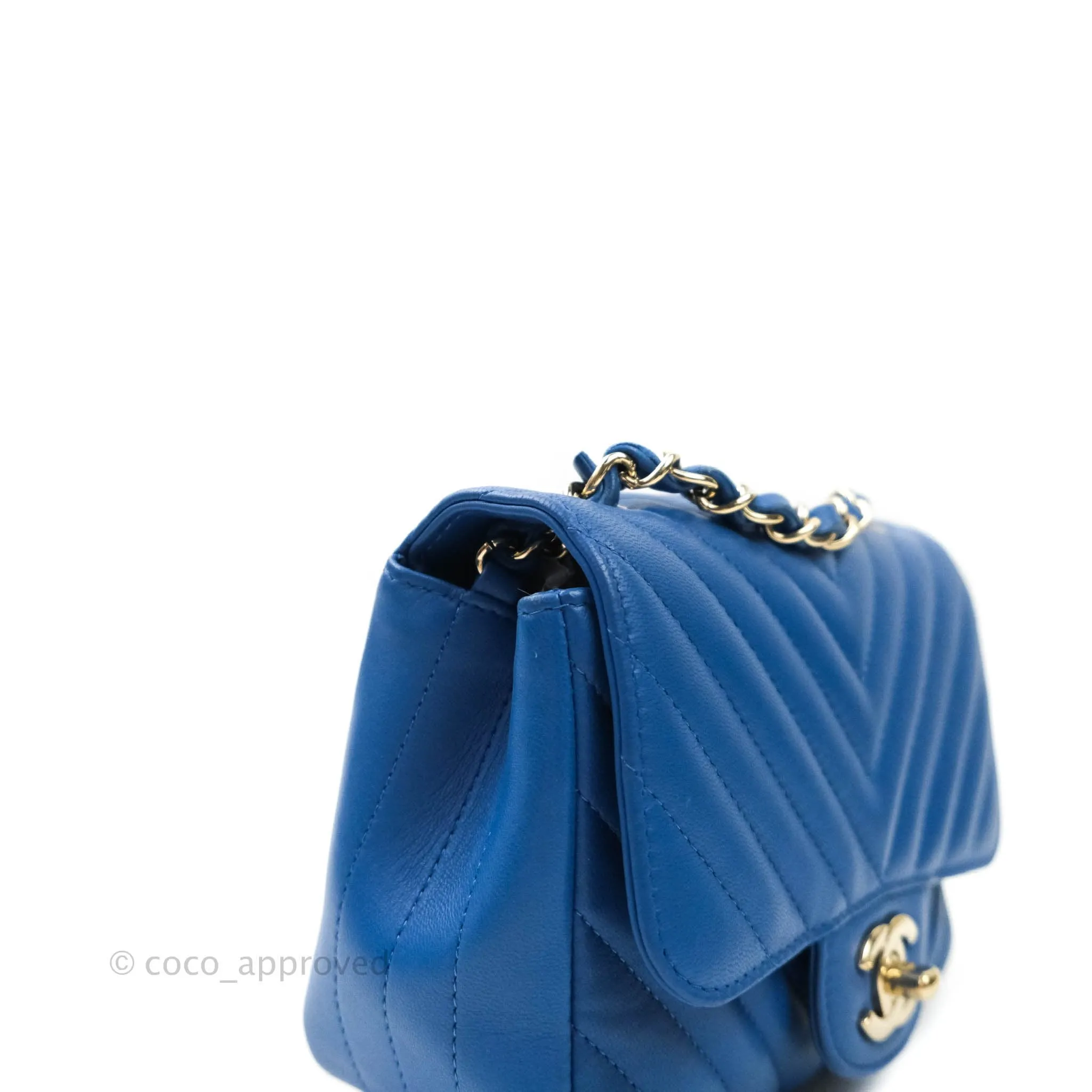 Chanel Mini Square Chevron Blue Lambskin Gold Hardware