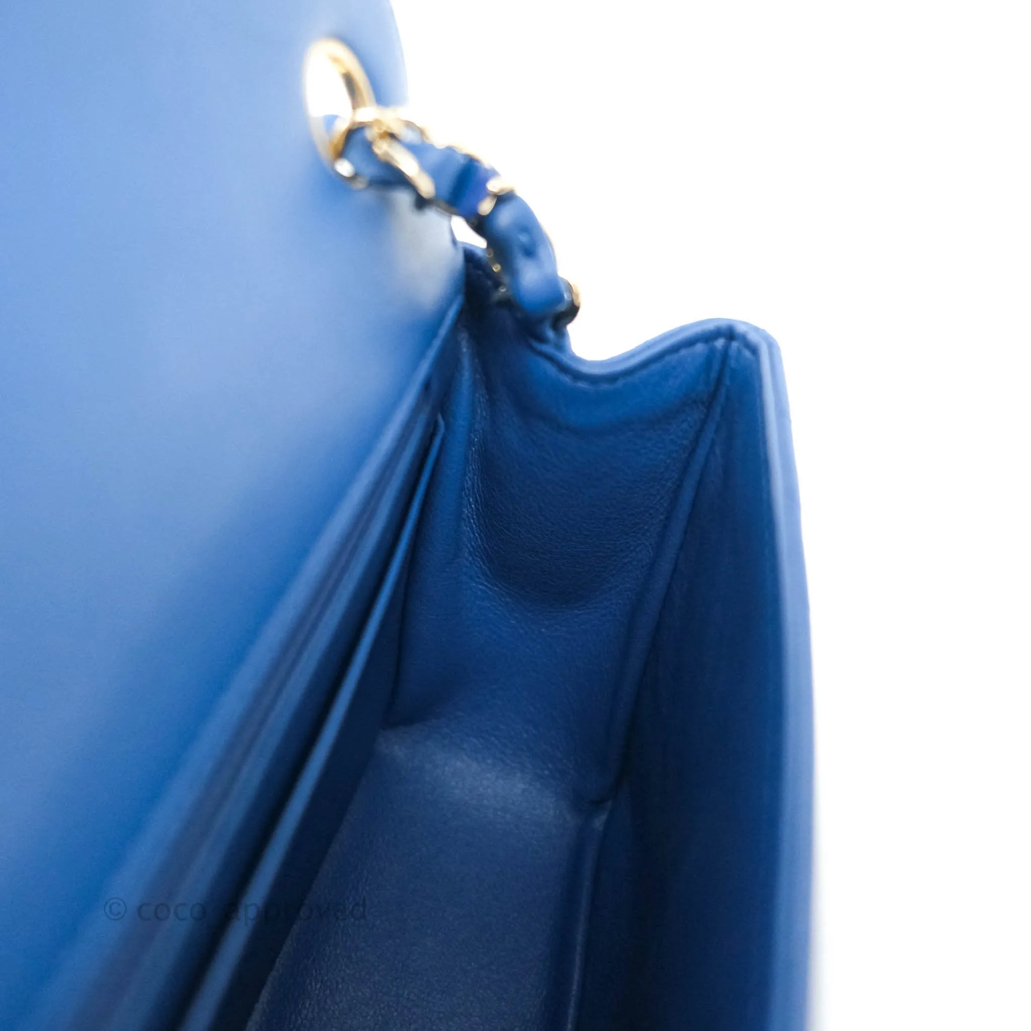 Chanel Mini Square Chevron Blue Lambskin Gold Hardware