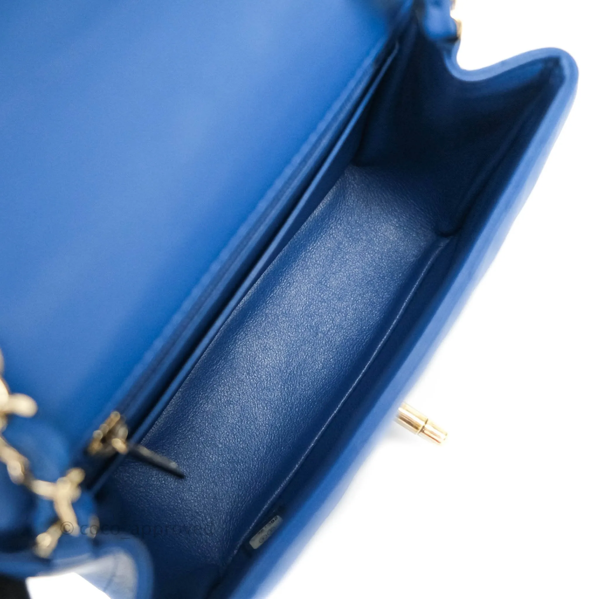 Chanel Mini Square Chevron Blue Lambskin Gold Hardware