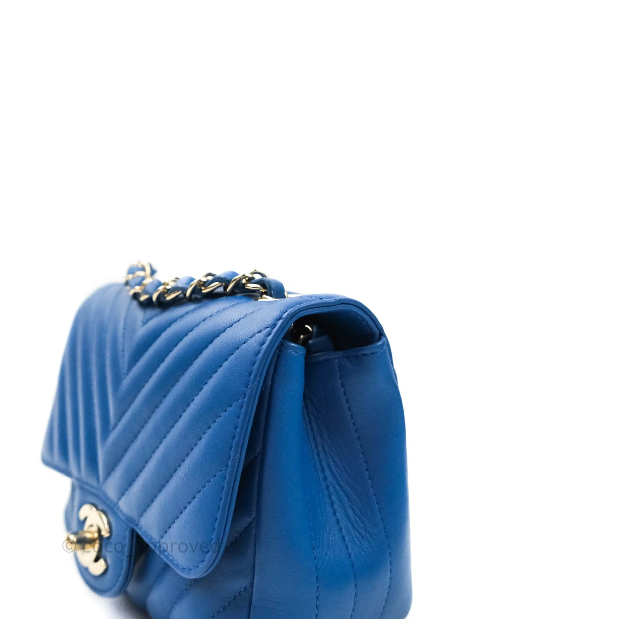 Chanel Mini Square Chevron Blue Lambskin Gold Hardware
