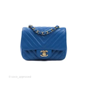 Chanel Mini Square Chevron Blue Lambskin Gold Hardware