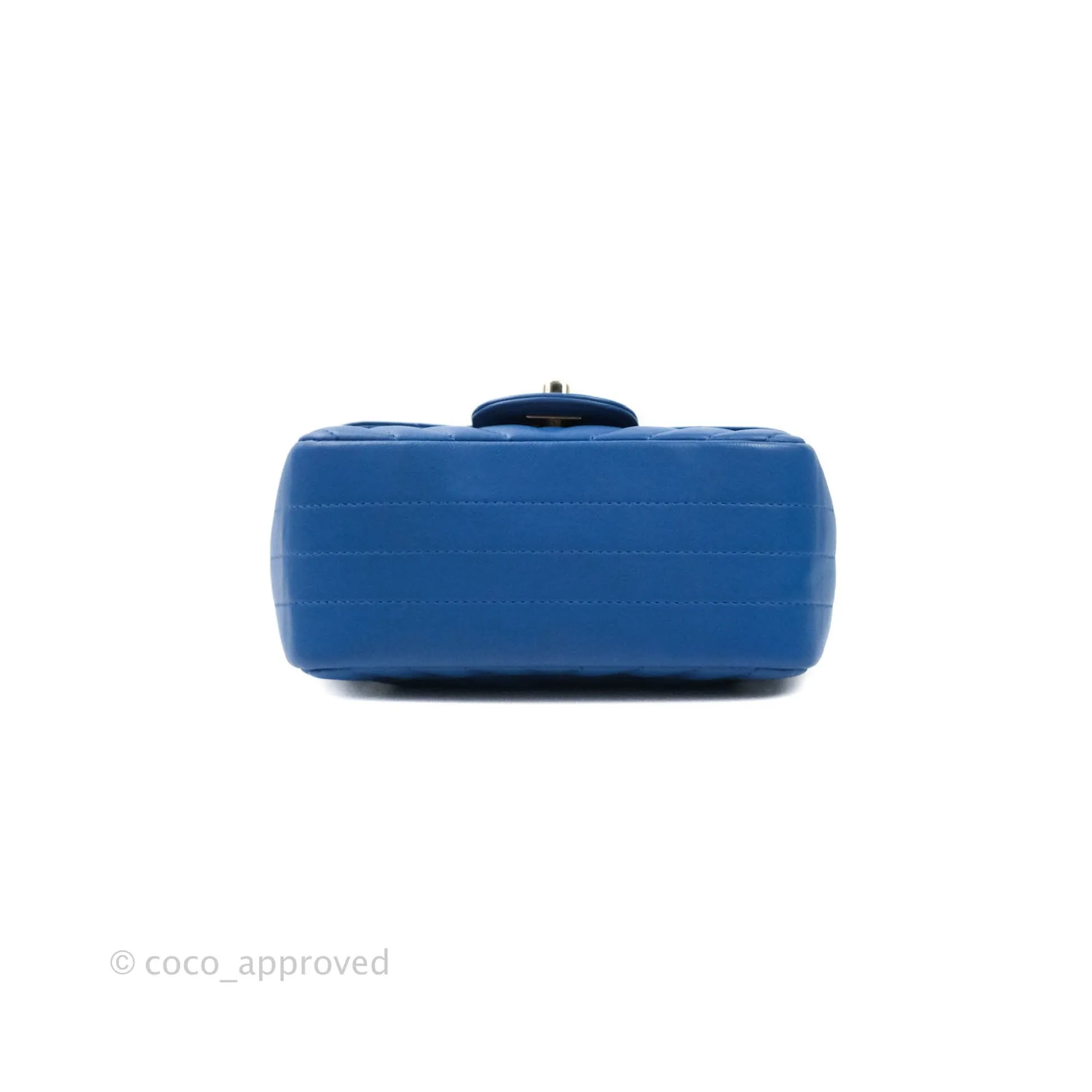 Chanel Mini Square Chevron Blue Lambskin Gold Hardware