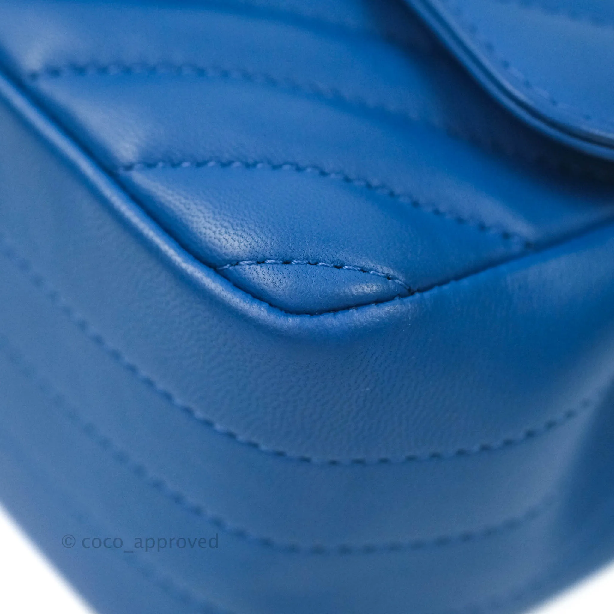 Chanel Mini Square Chevron Blue Lambskin Gold Hardware
