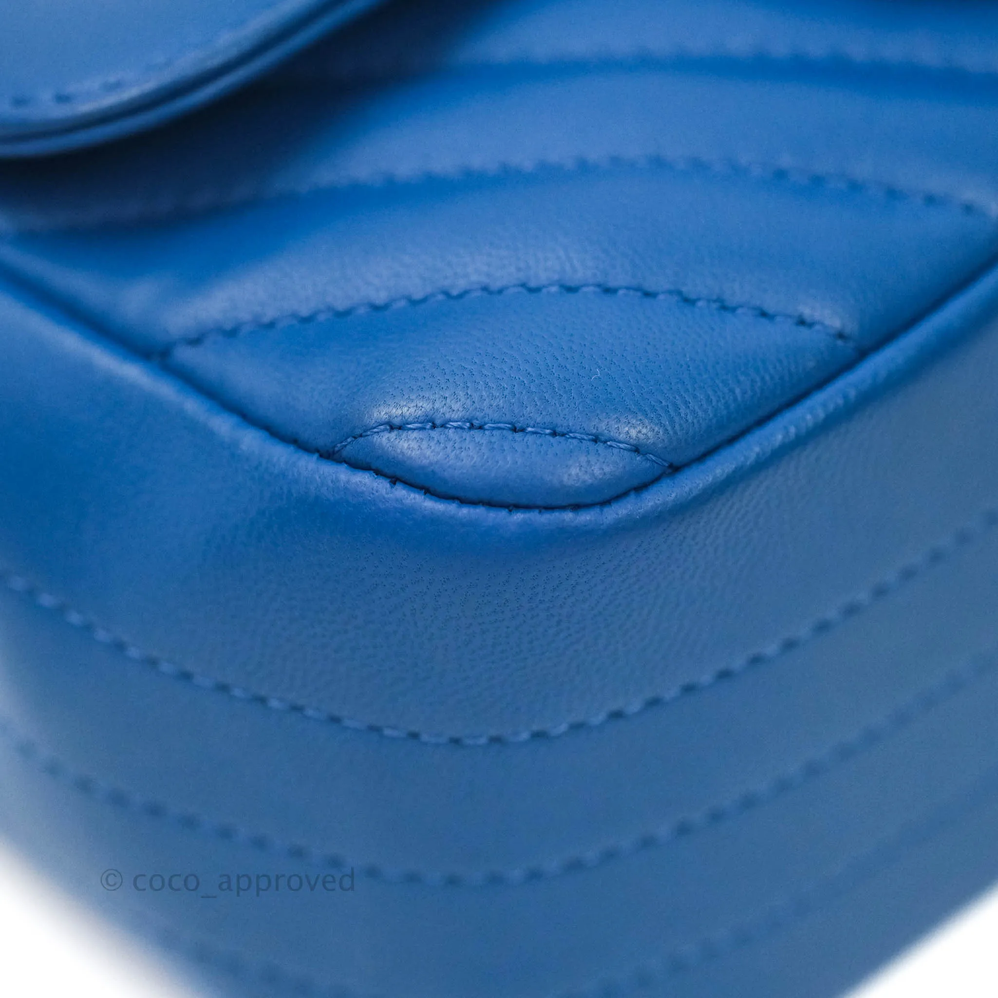 Chanel Mini Square Chevron Blue Lambskin Gold Hardware