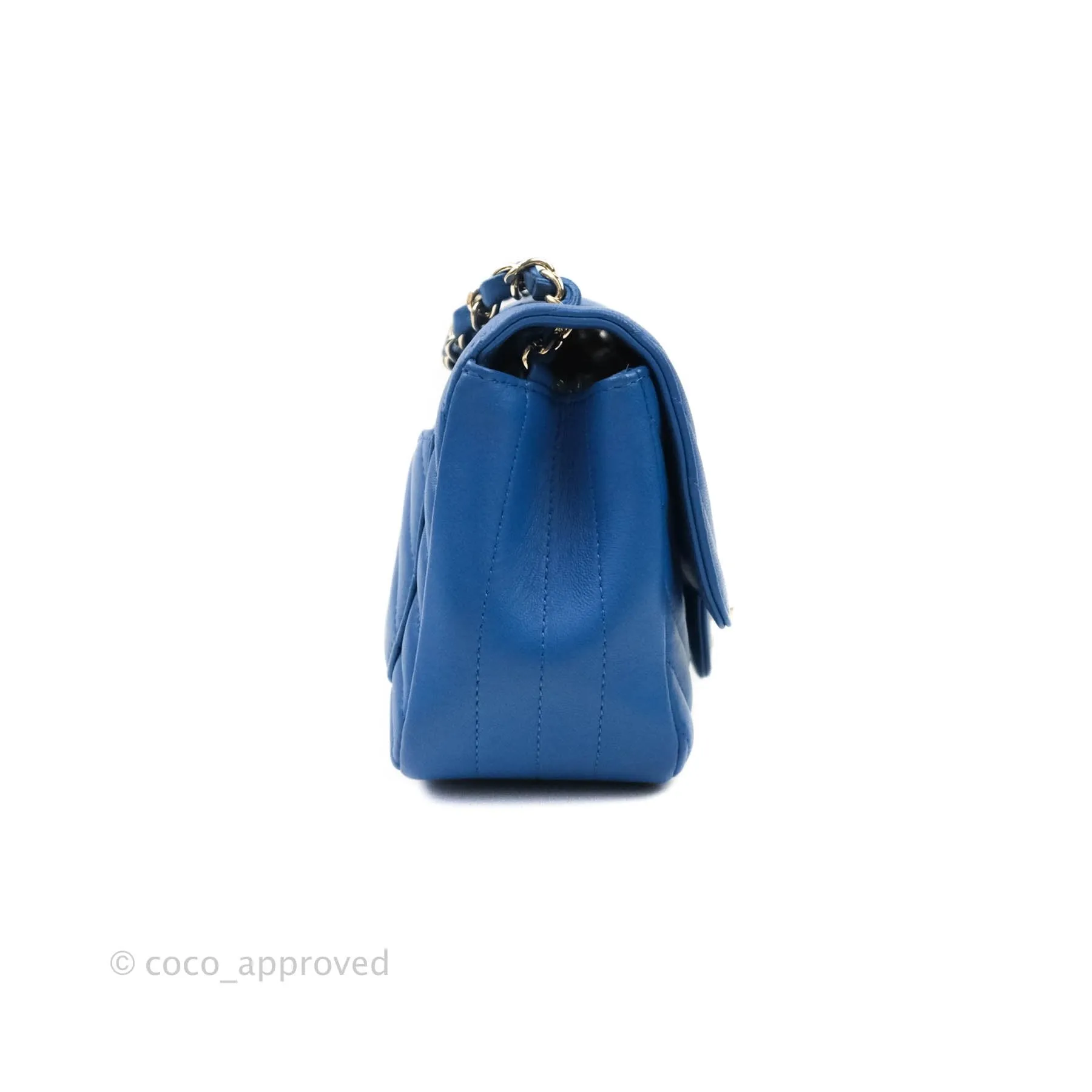 Chanel Mini Square Chevron Blue Lambskin Gold Hardware