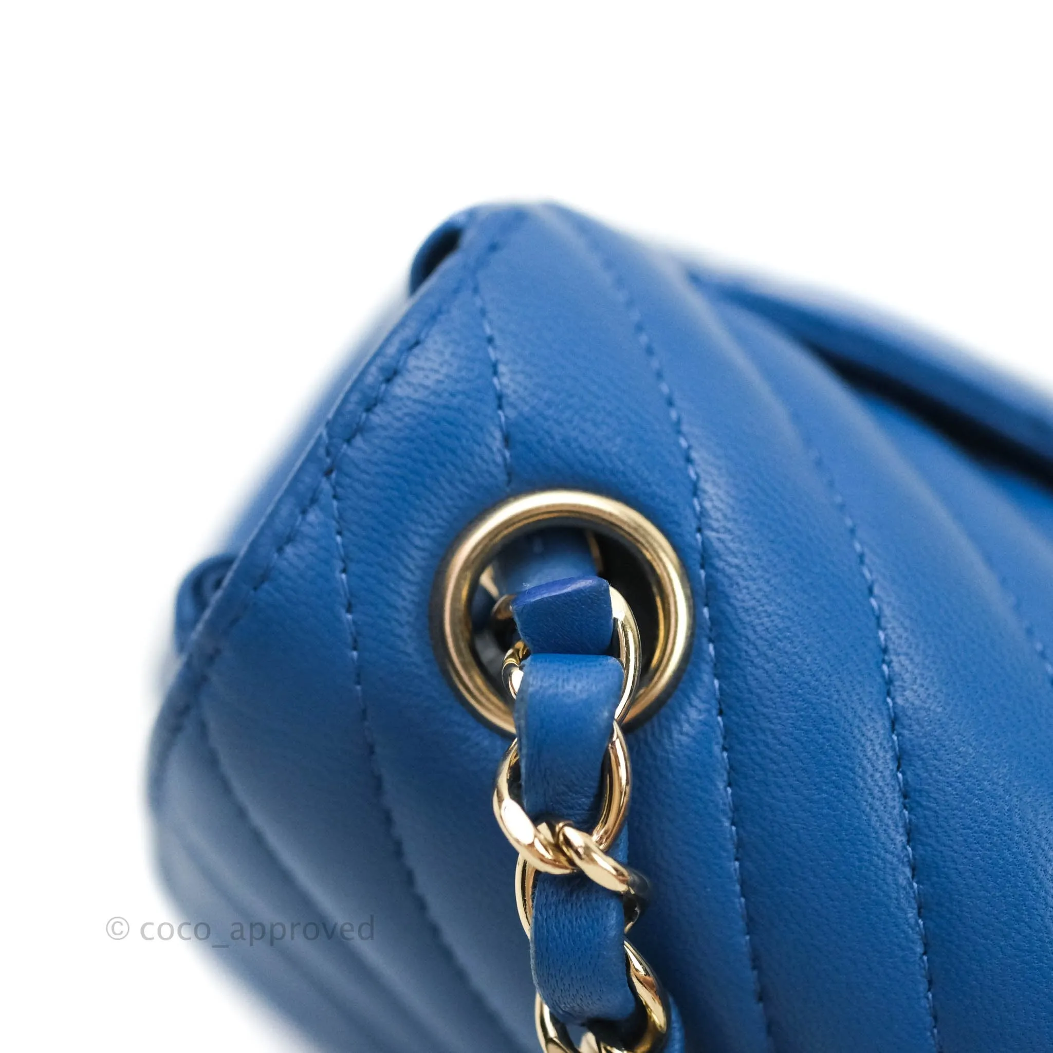 Chanel Mini Square Chevron Blue Lambskin Gold Hardware