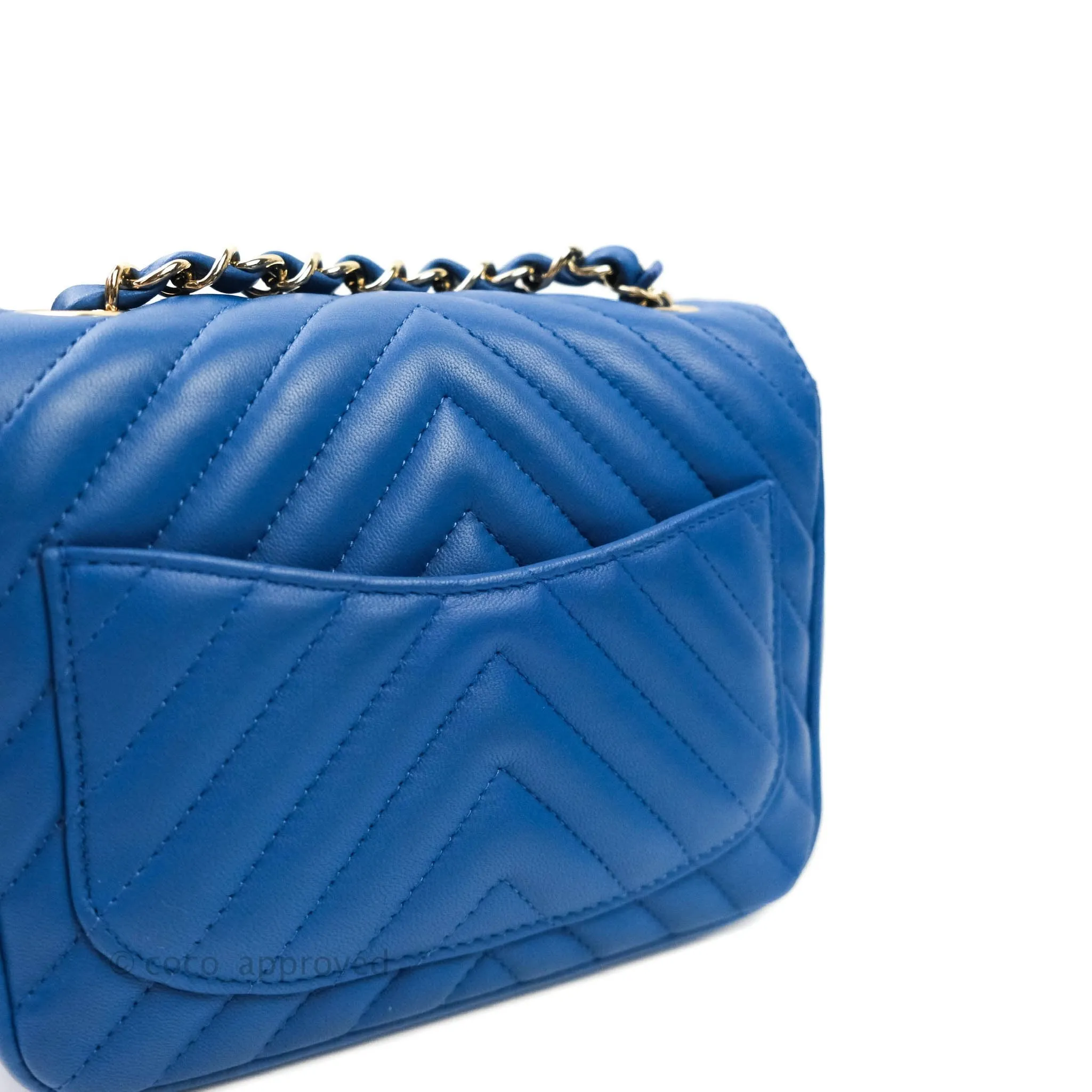 Chanel Mini Square Chevron Blue Lambskin Gold Hardware