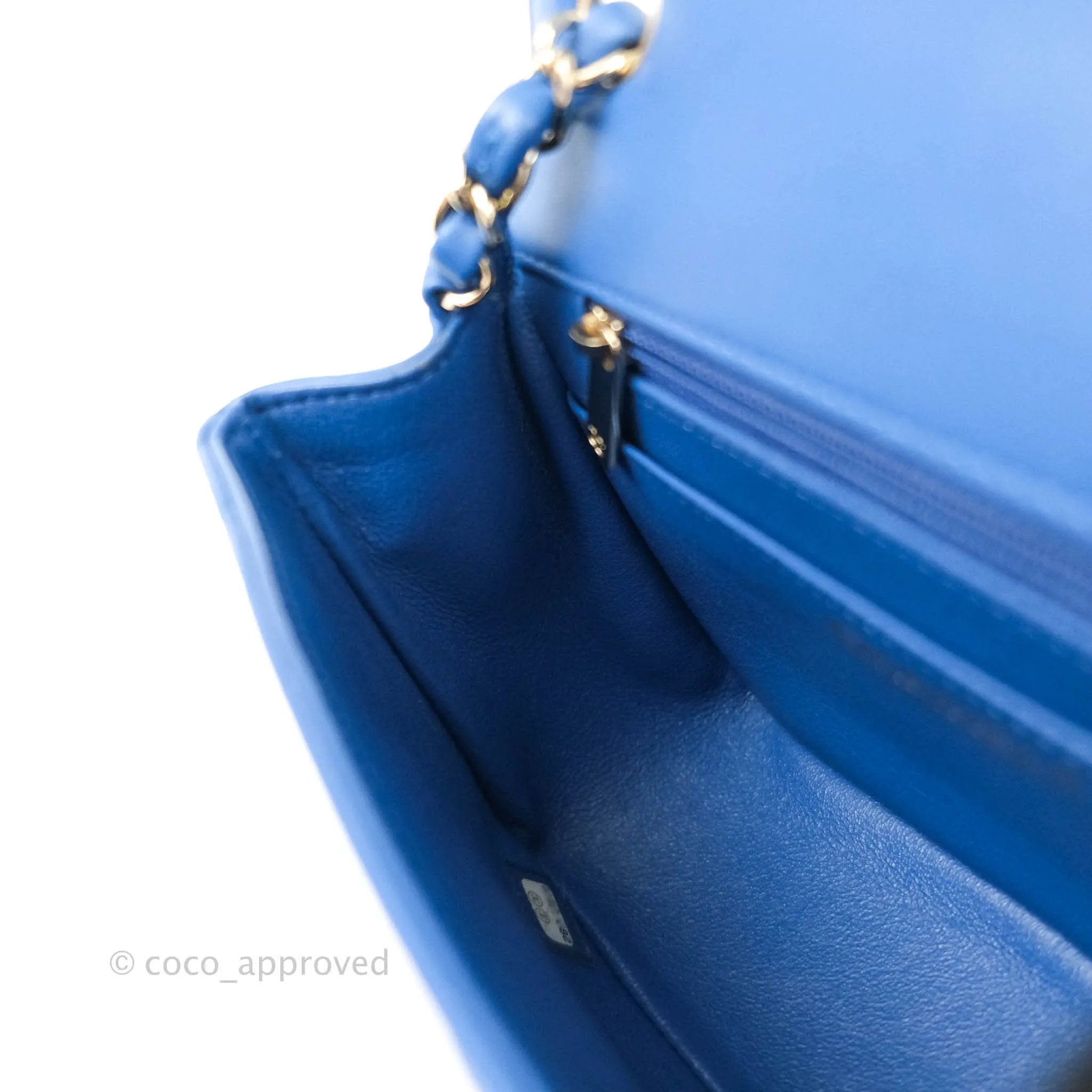 Chanel Mini Square Chevron Blue Lambskin Gold Hardware