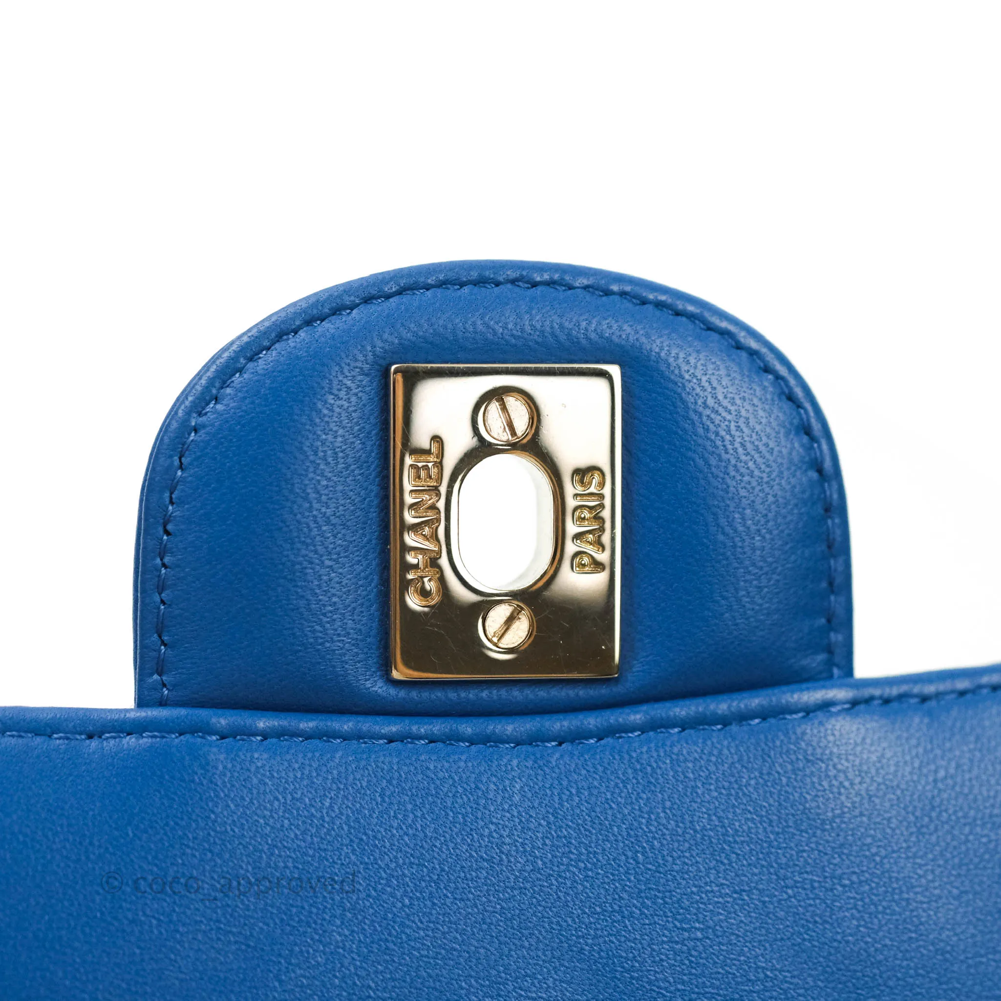 Chanel Mini Square Chevron Blue Lambskin Gold Hardware