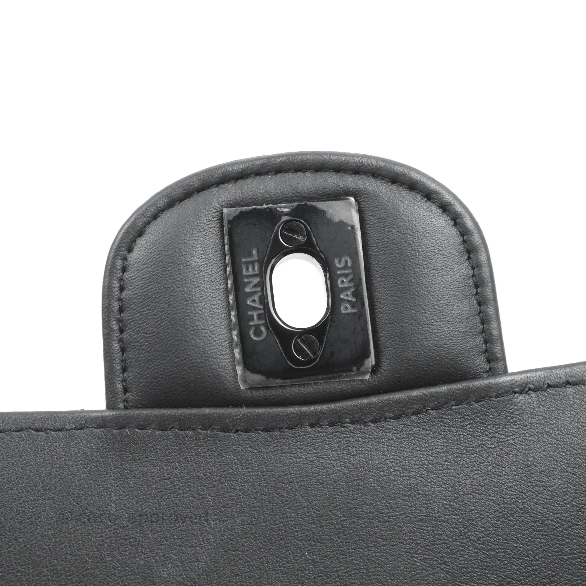 Chanel Mini Square Chevron Flap Black Crumpled Metallic Patent So Black