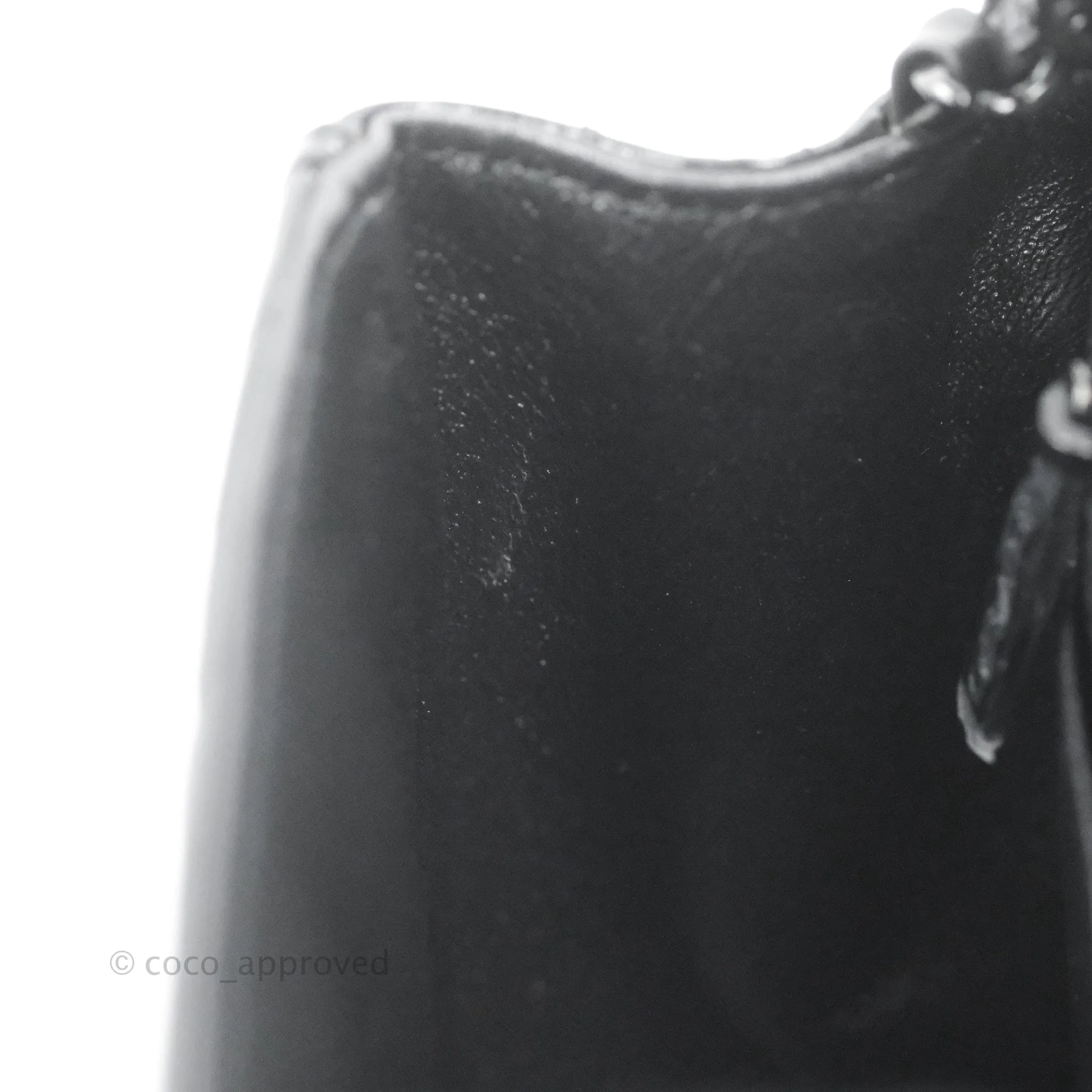Chanel Mini Square Chevron Flap Black Crumpled Metallic Patent So Black
