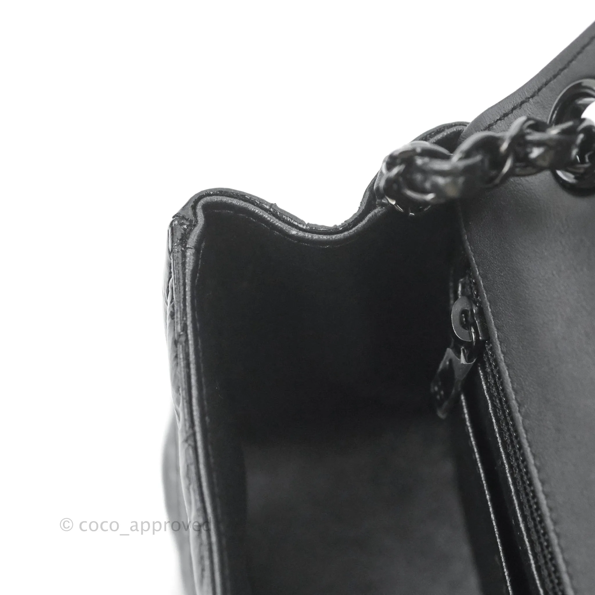 Chanel Mini Square Chevron Flap Black Crumpled Metallic Patent So Black