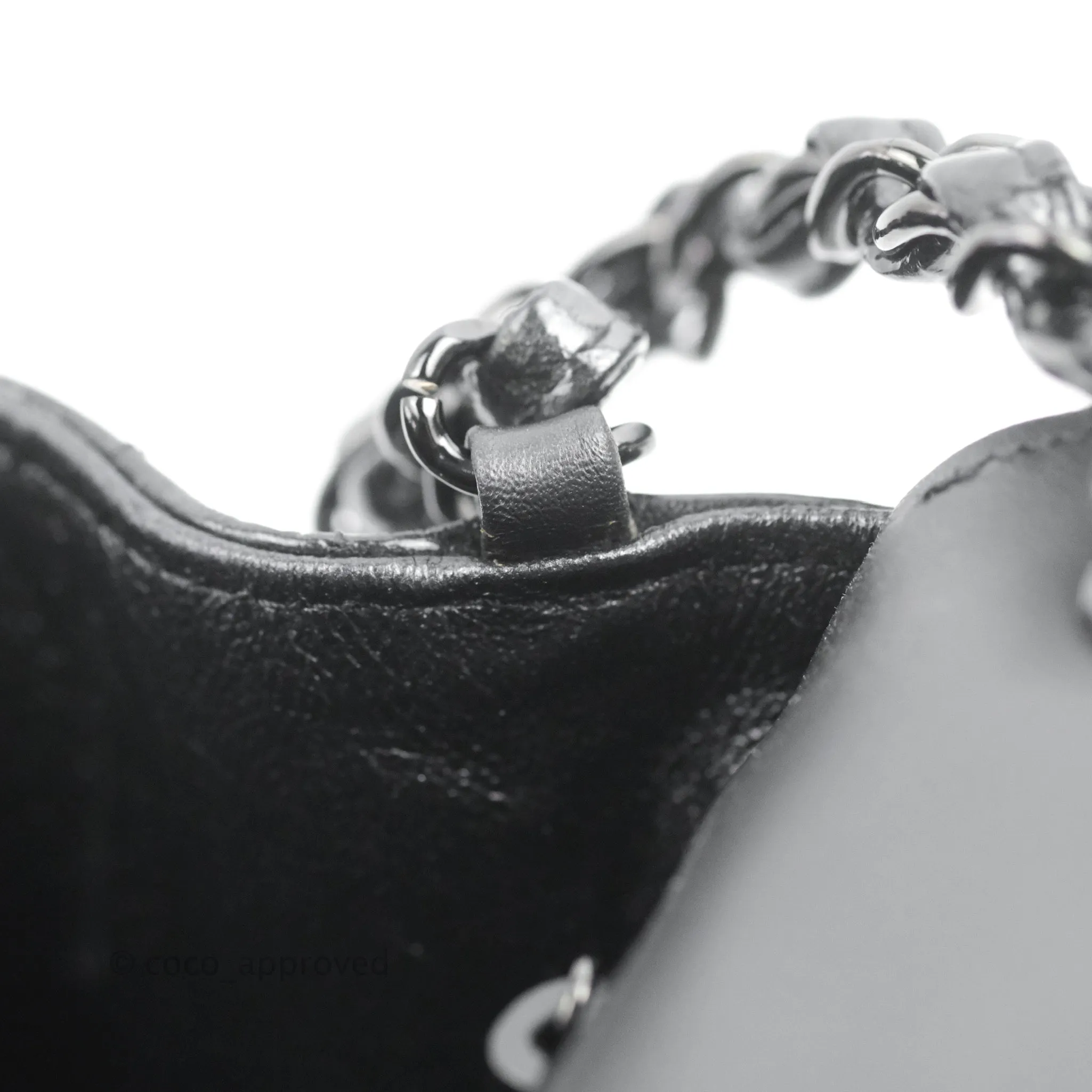 Chanel Mini Square Chevron Flap Black Crumpled Metallic Patent So Black