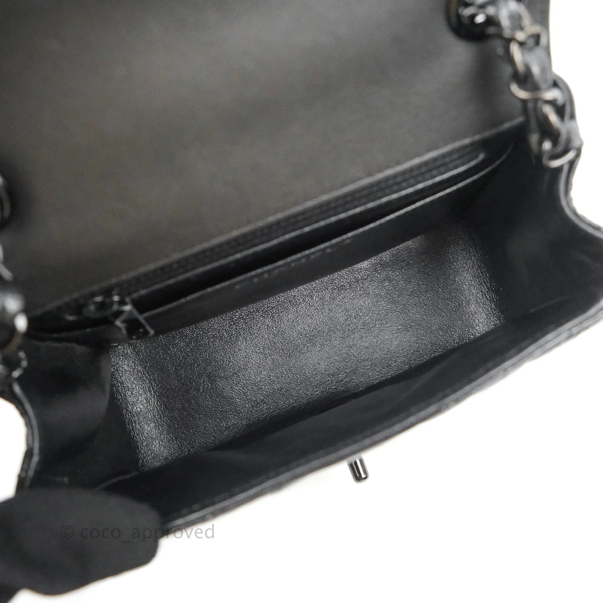 Chanel Mini Square Chevron Flap Black Crumpled Metallic Patent So Black