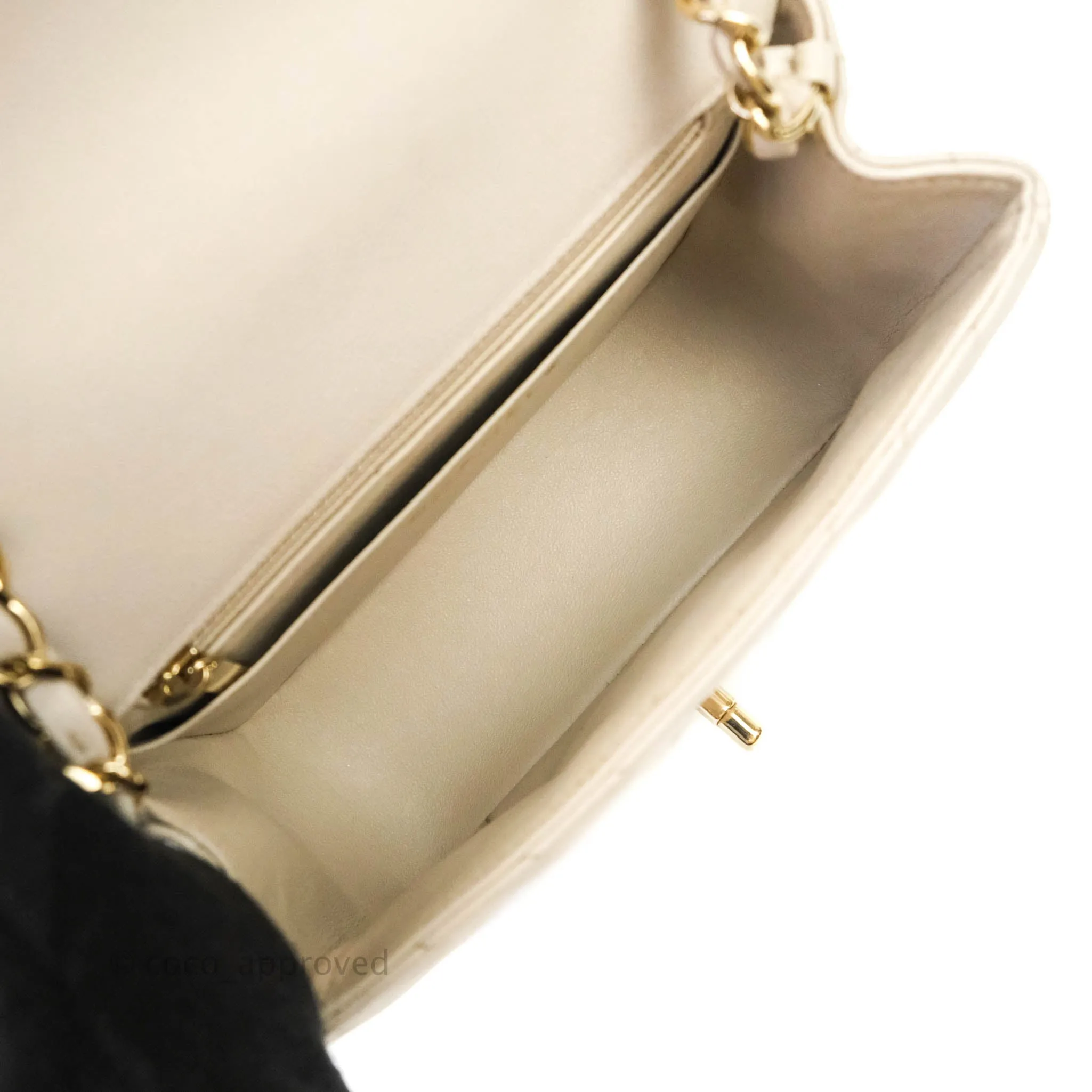 Chanel Mini Square Chevron Ivory Stone Caviar Gold Hardware 18B