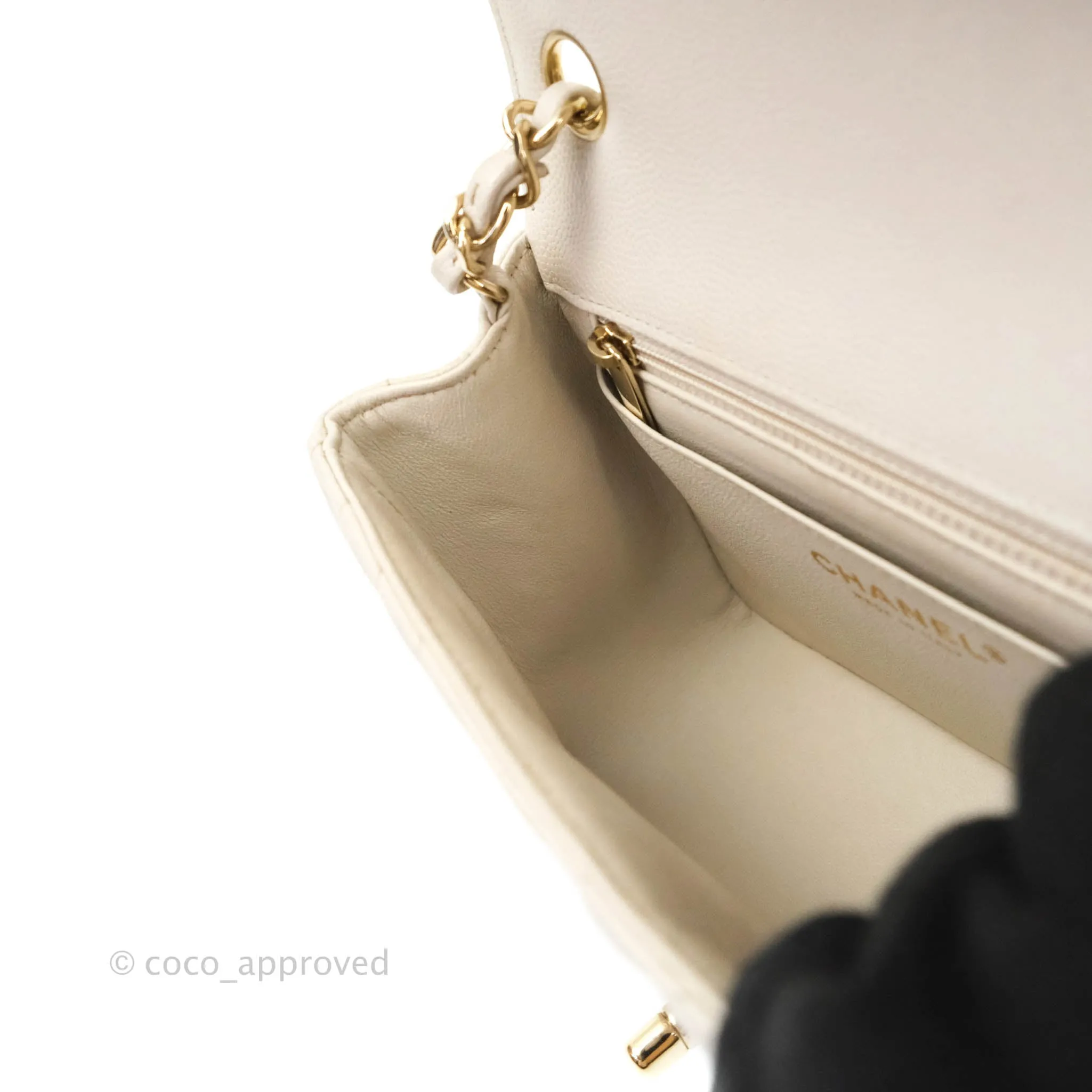 Chanel Mini Square Chevron Ivory Stone Caviar Gold Hardware 18B