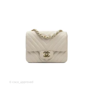 Chanel Mini Square Chevron Ivory Stone Caviar Gold Hardware 18B