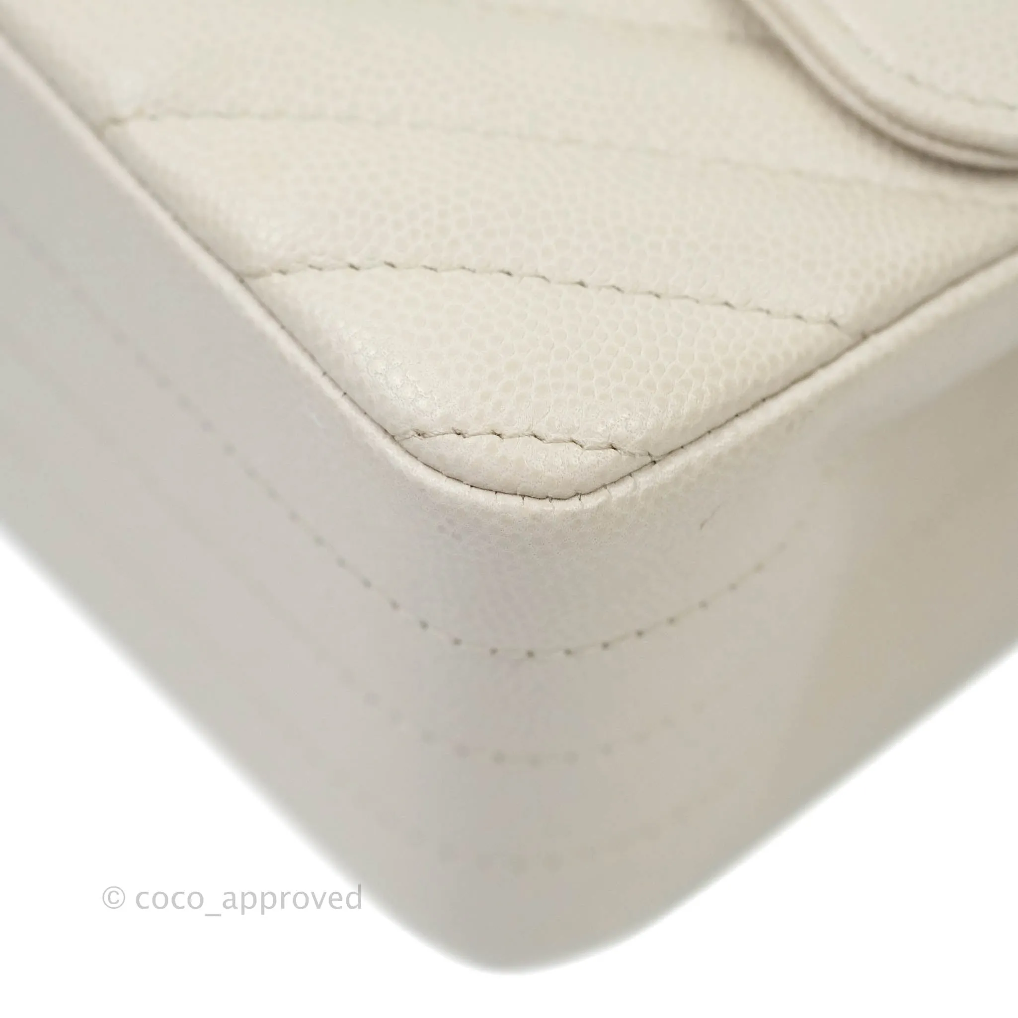 Chanel Mini Square Chevron Ivory Stone Caviar Gold Hardware 18B