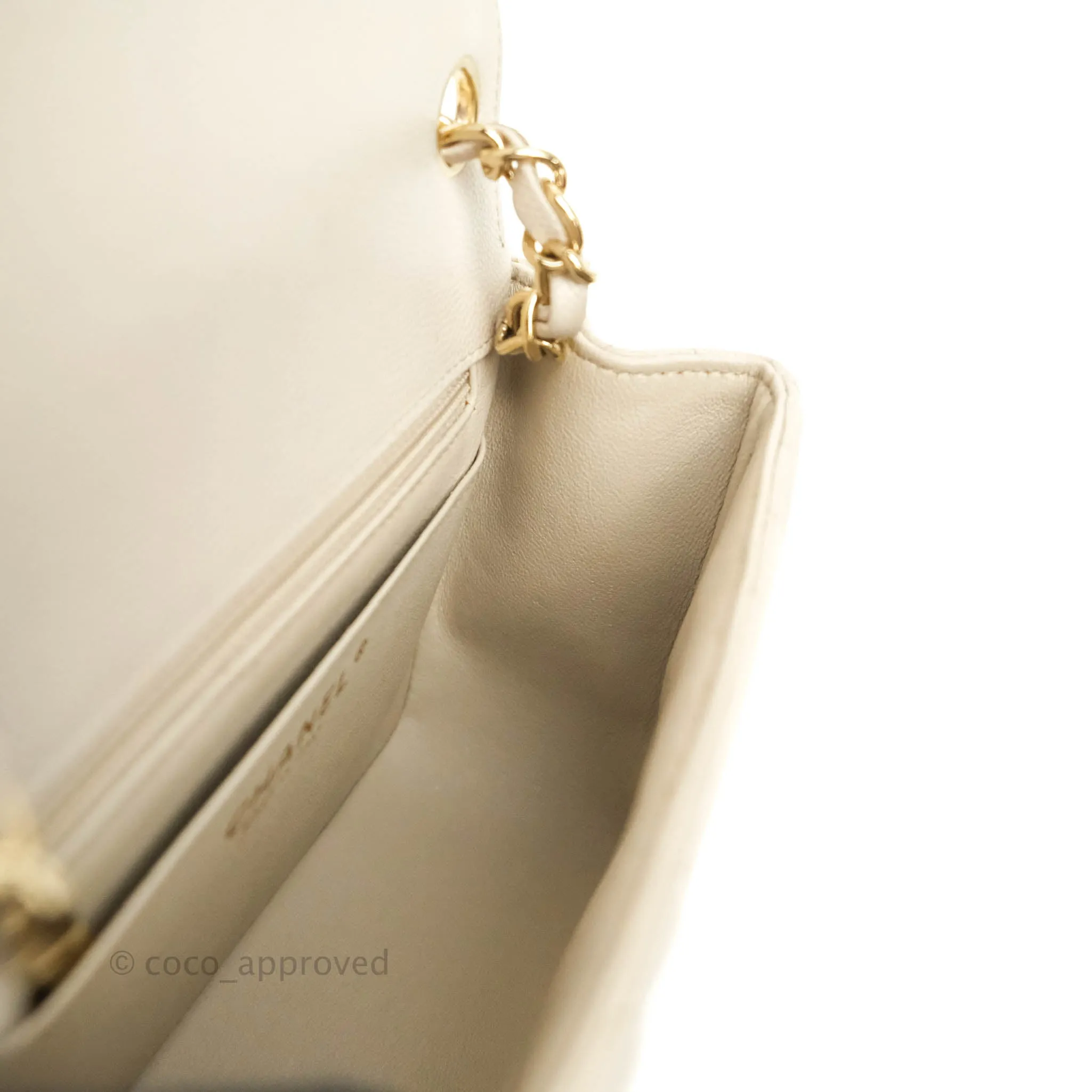 Chanel Mini Square Chevron Ivory Stone Caviar Gold Hardware 18B