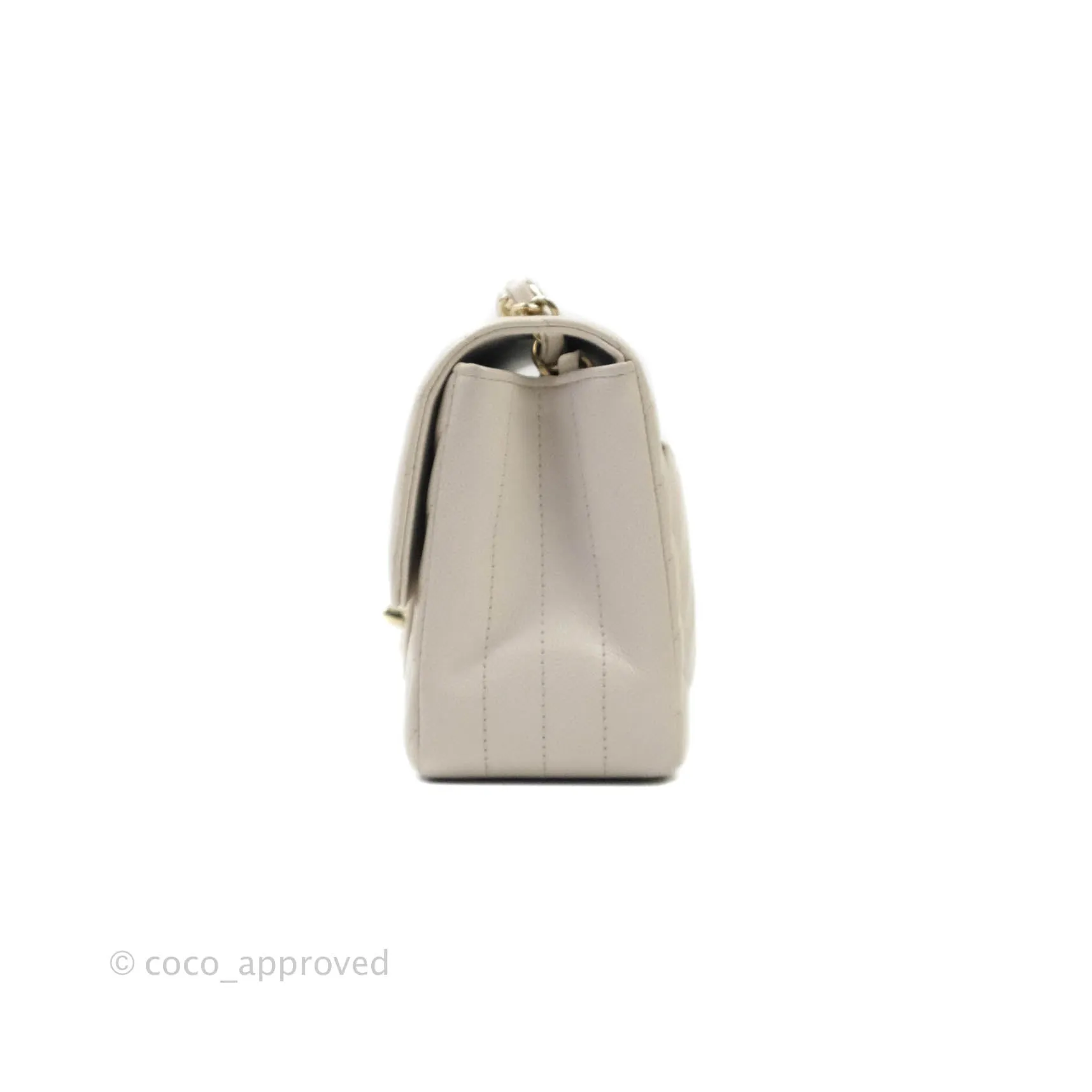 Chanel Mini Square Chevron Ivory Stone Caviar Gold Hardware 18B