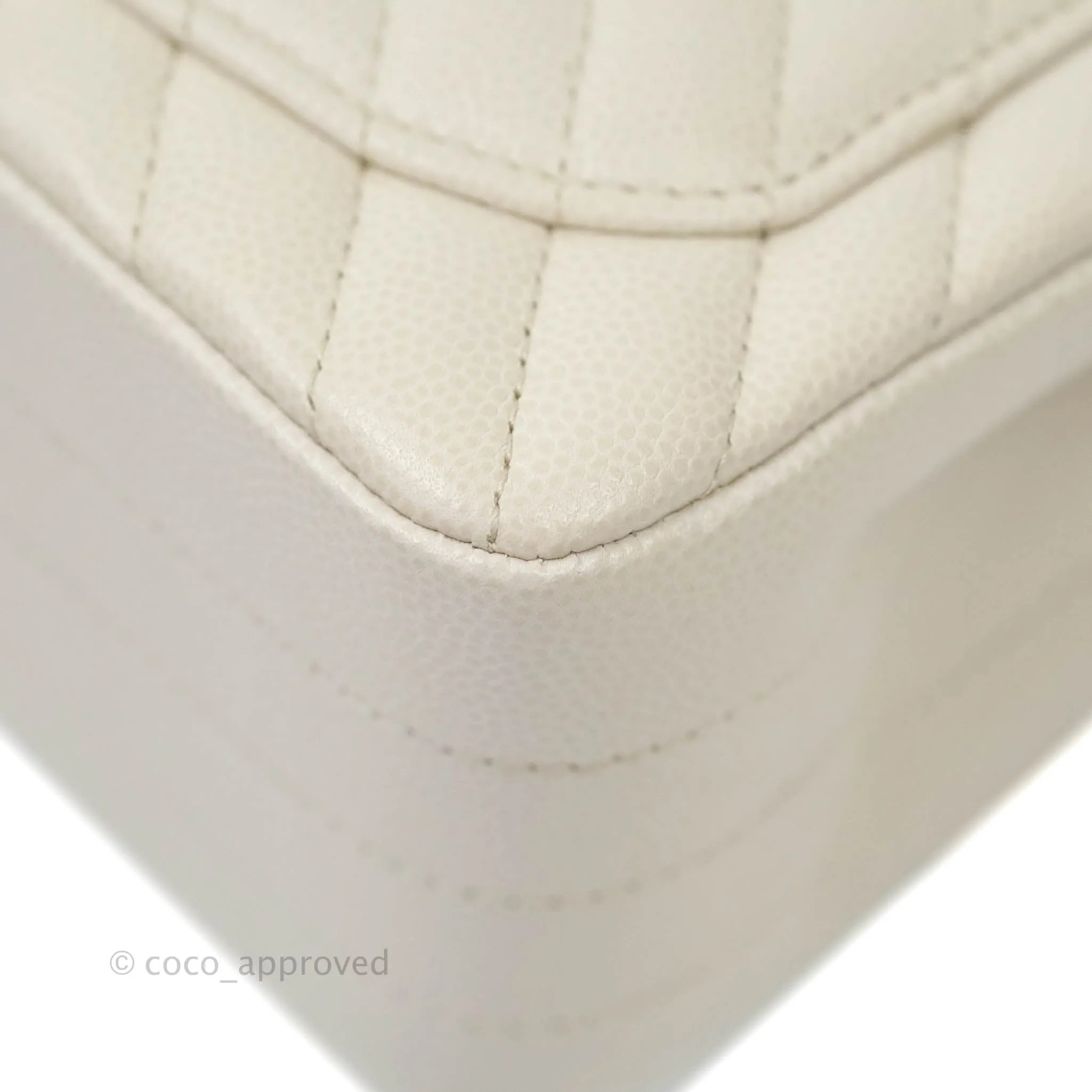 Chanel Mini Square Chevron Ivory Stone Caviar Gold Hardware 18B