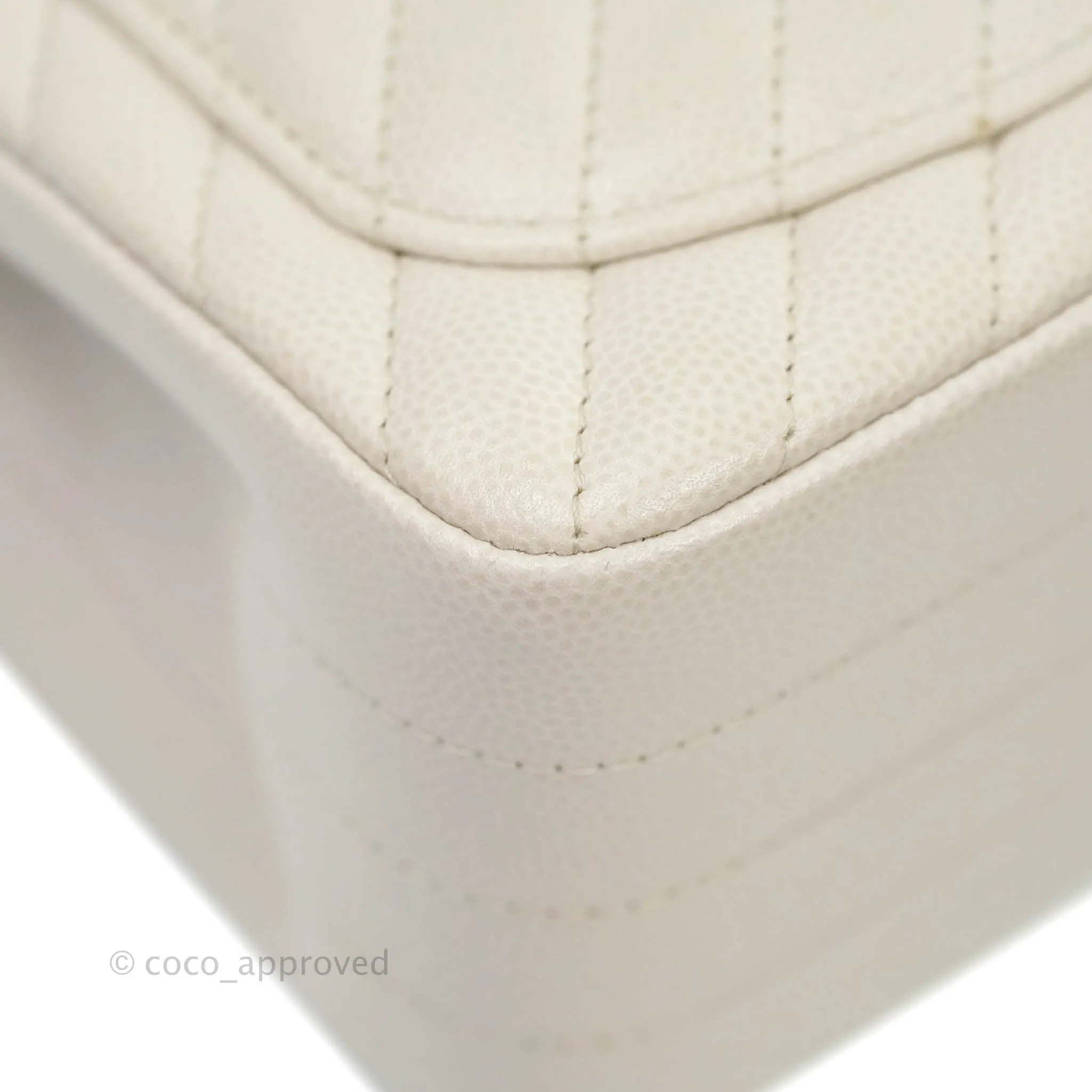 Chanel Mini Square Chevron Ivory Stone Caviar Gold Hardware 18B