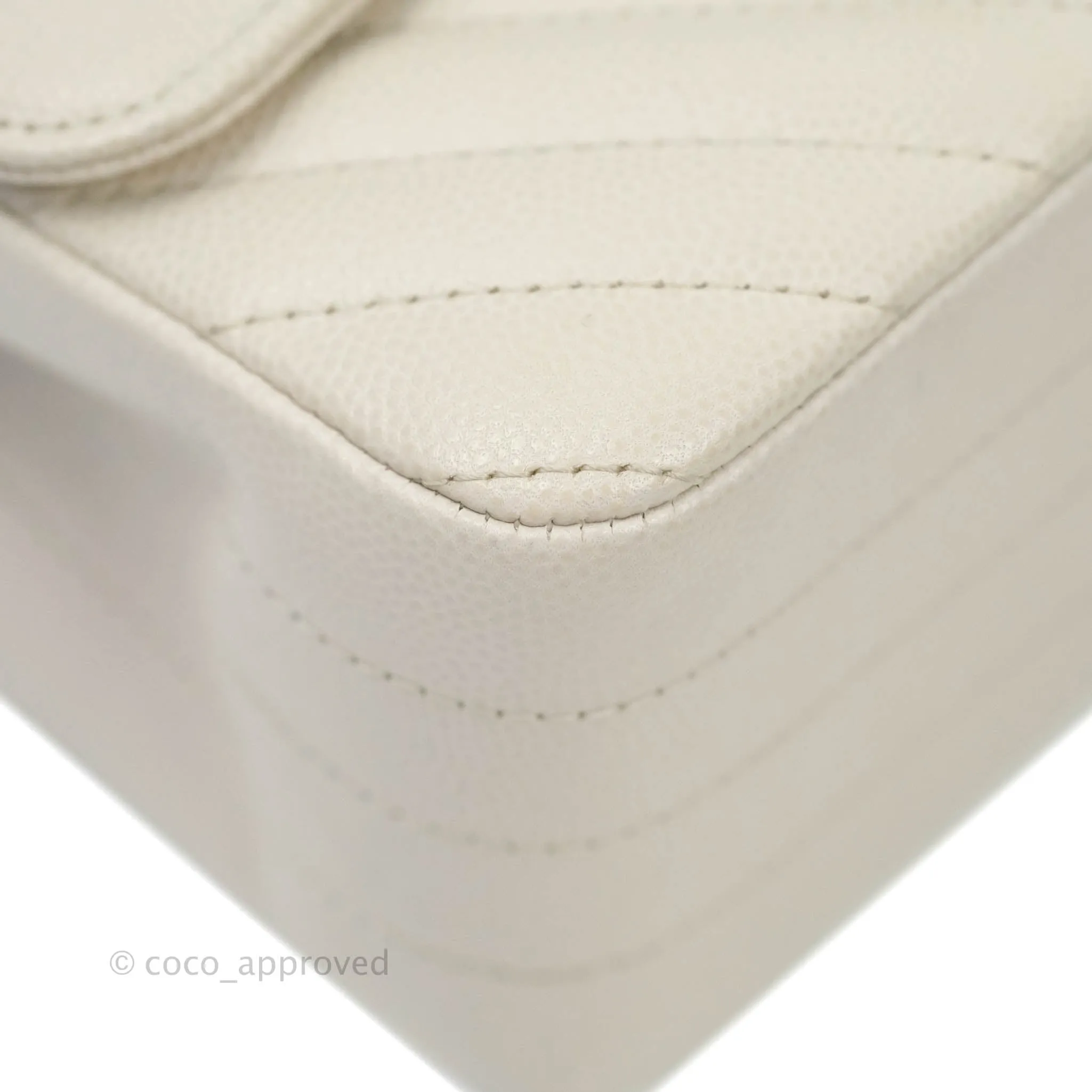 Chanel Mini Square Chevron Ivory Stone Caviar Gold Hardware 18B