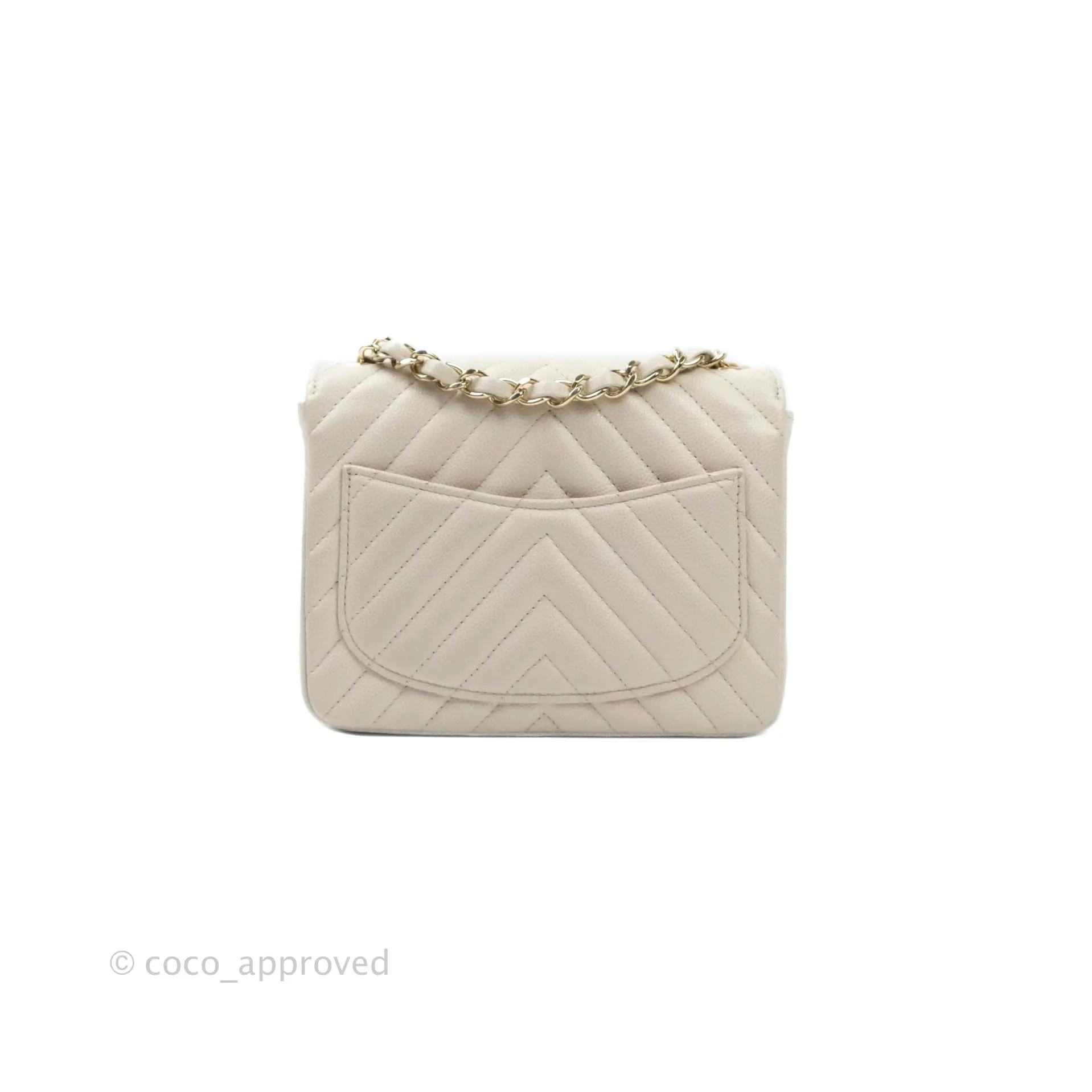 Chanel Mini Square Chevron Ivory Stone Caviar Gold Hardware 18B
