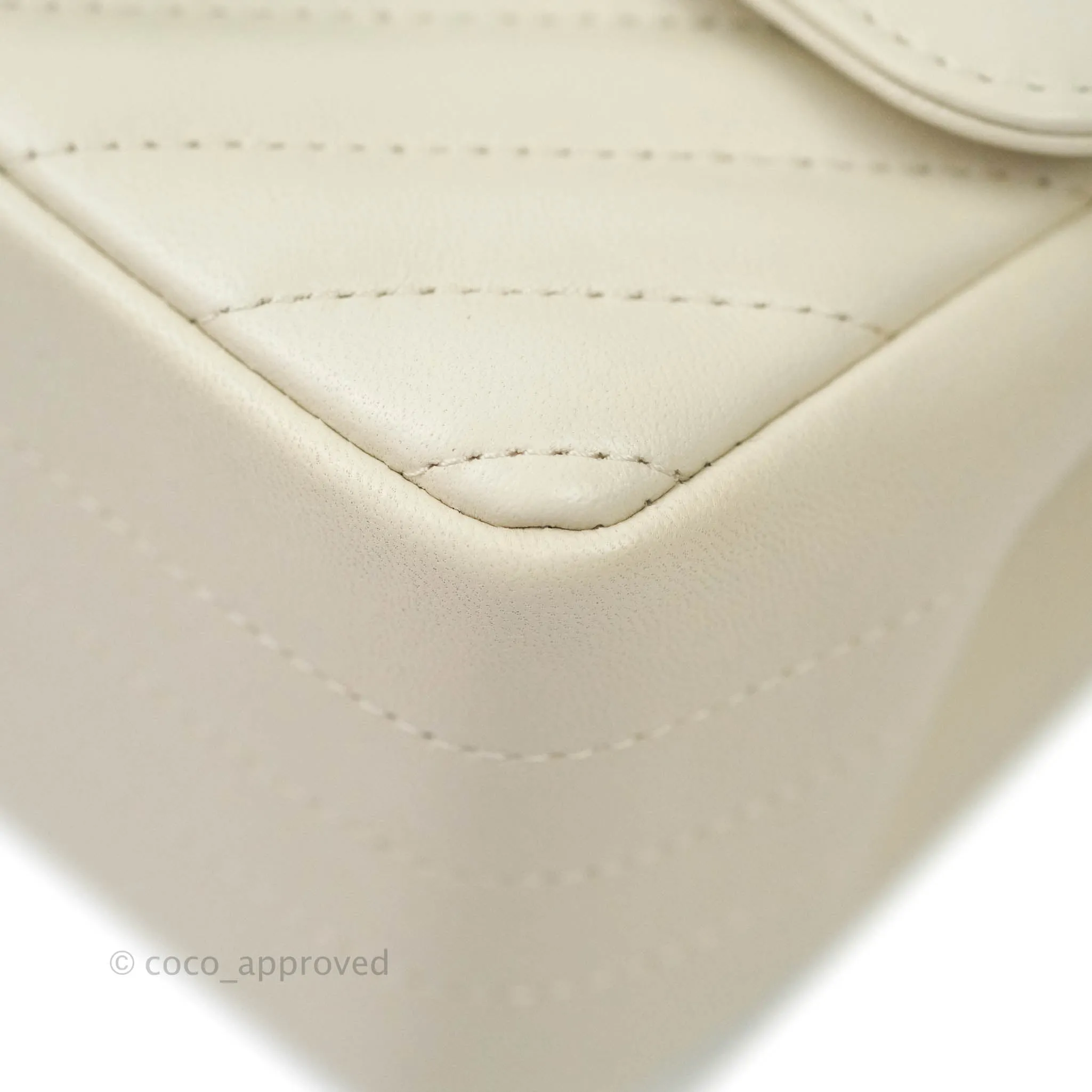 Chanel Mini Square Chevron White Ivory Lambskin Silver Hardware