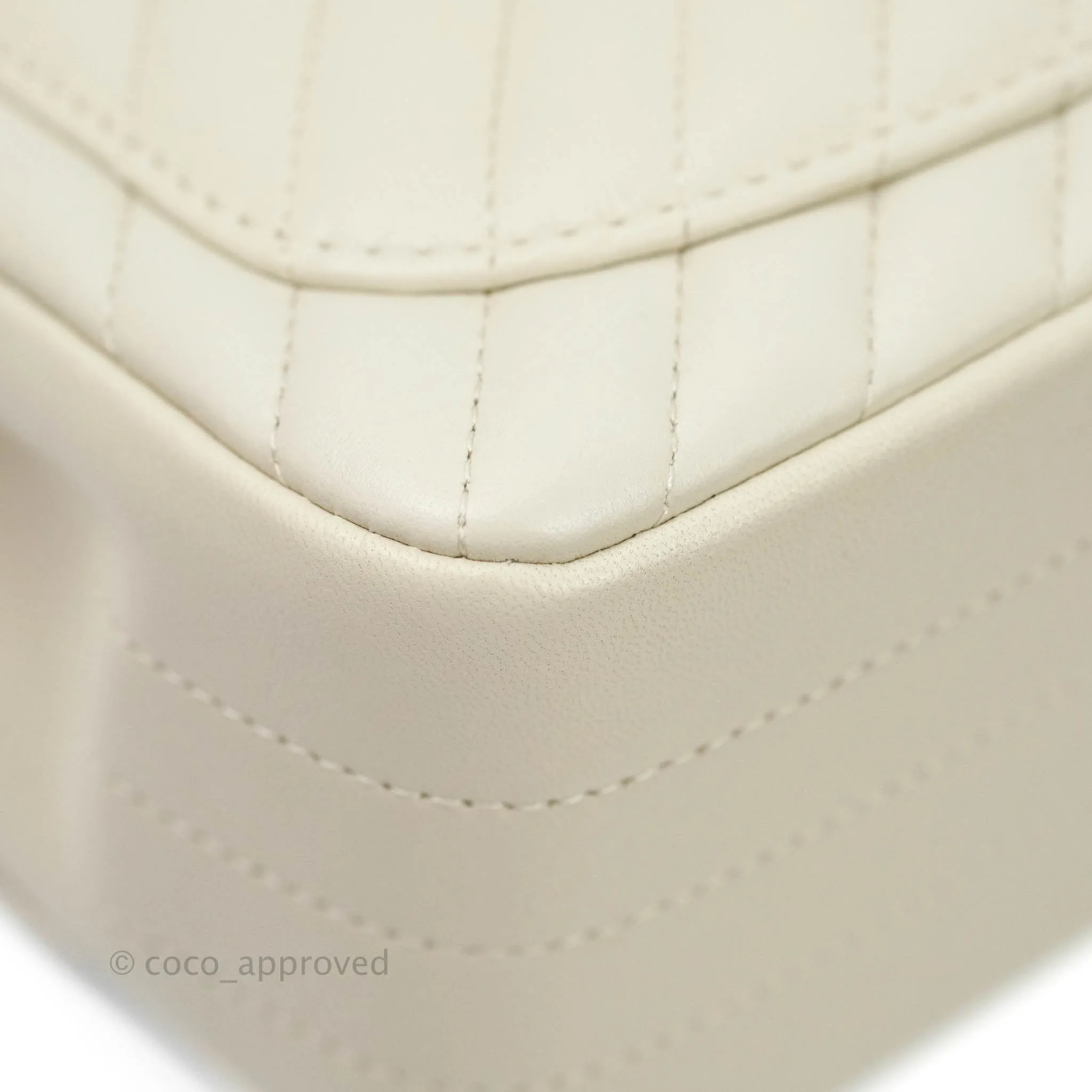Chanel Mini Square Chevron White Ivory Lambskin Silver Hardware