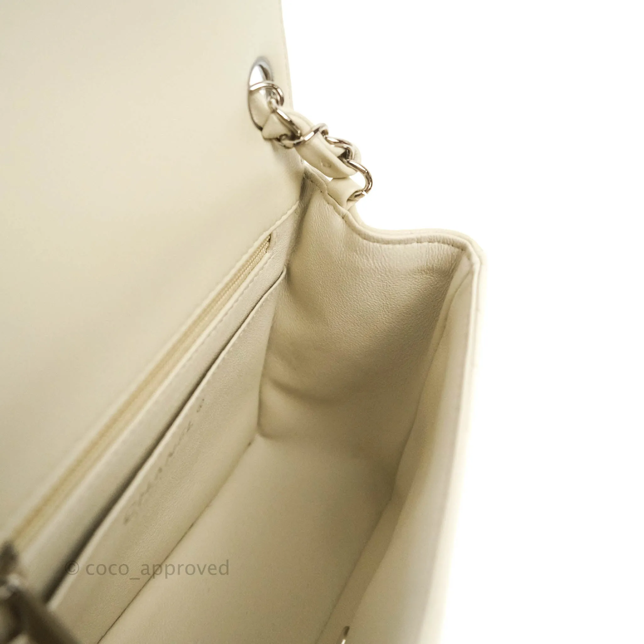Chanel Mini Square Chevron White Ivory Lambskin Silver Hardware