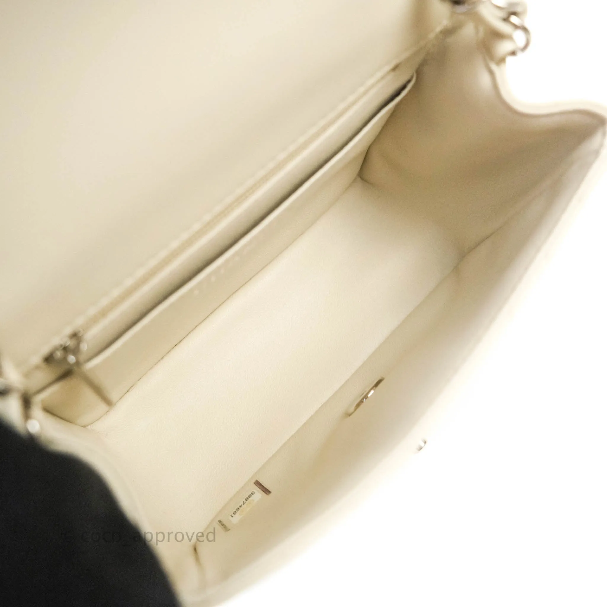 Chanel Mini Square Chevron White Ivory Lambskin Silver Hardware