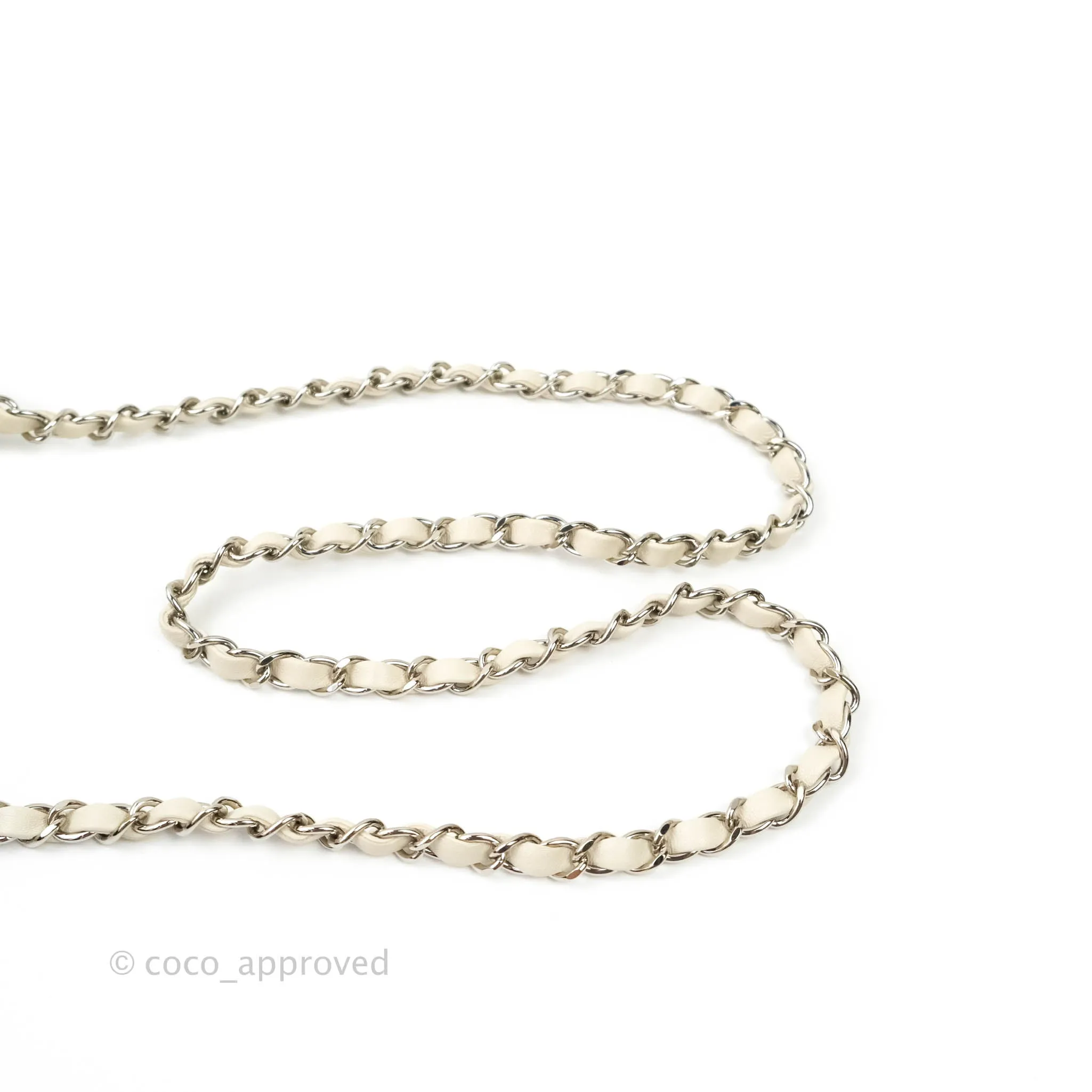 Chanel Mini Square Chevron White Ivory Lambskin Silver Hardware