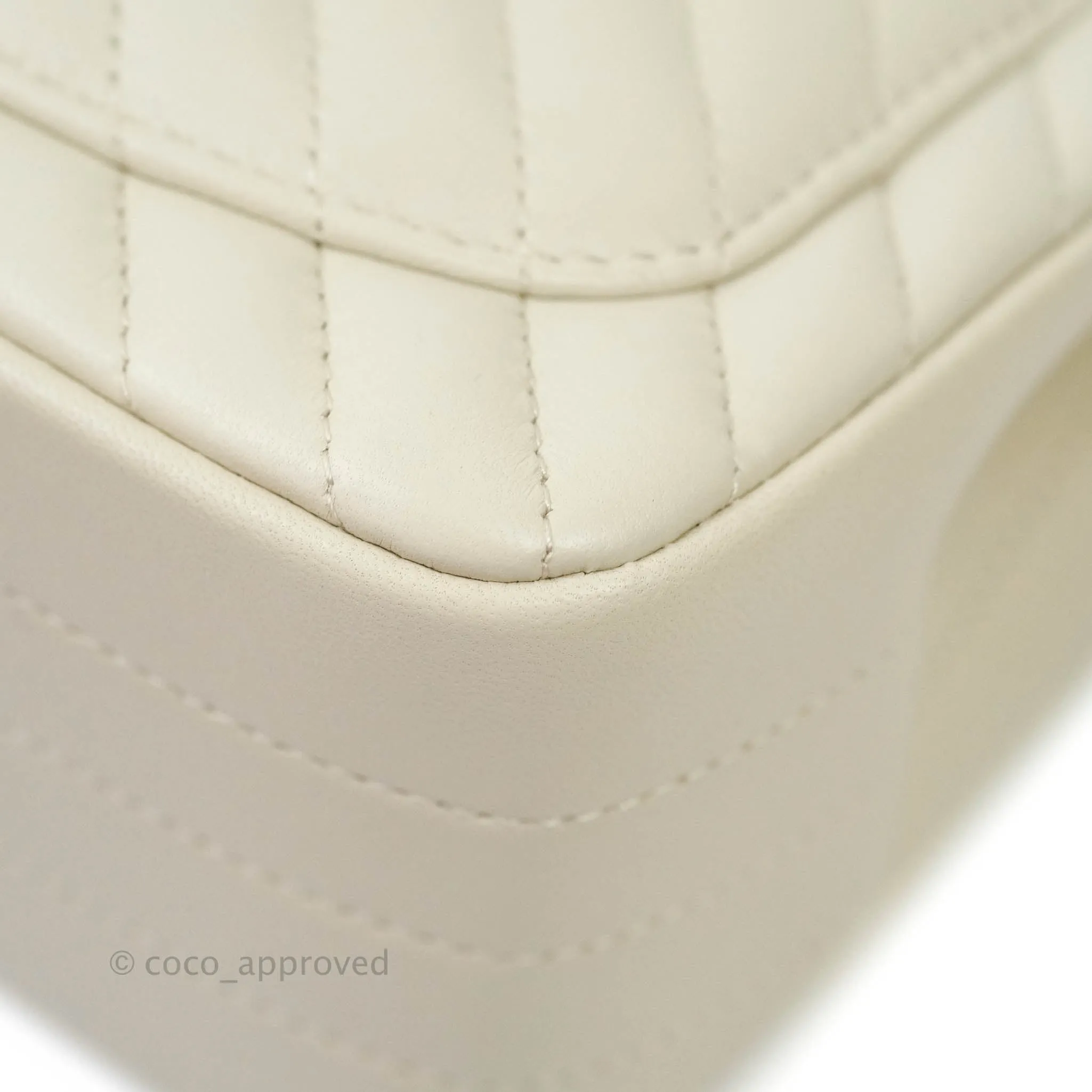 Chanel Mini Square Chevron White Ivory Lambskin Silver Hardware