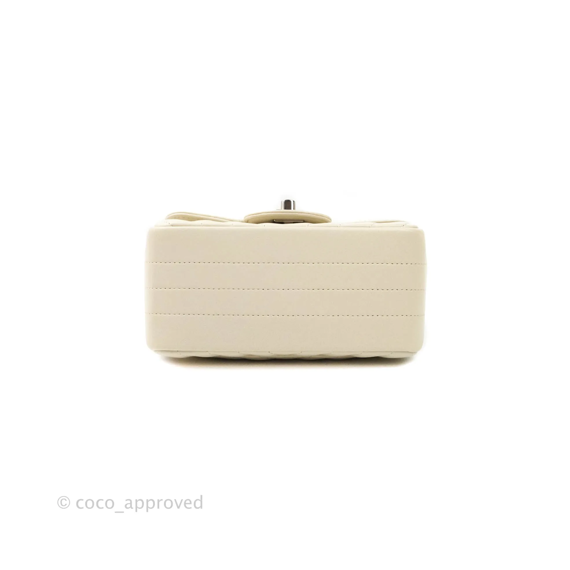 Chanel Mini Square Chevron White Ivory Lambskin Silver Hardware