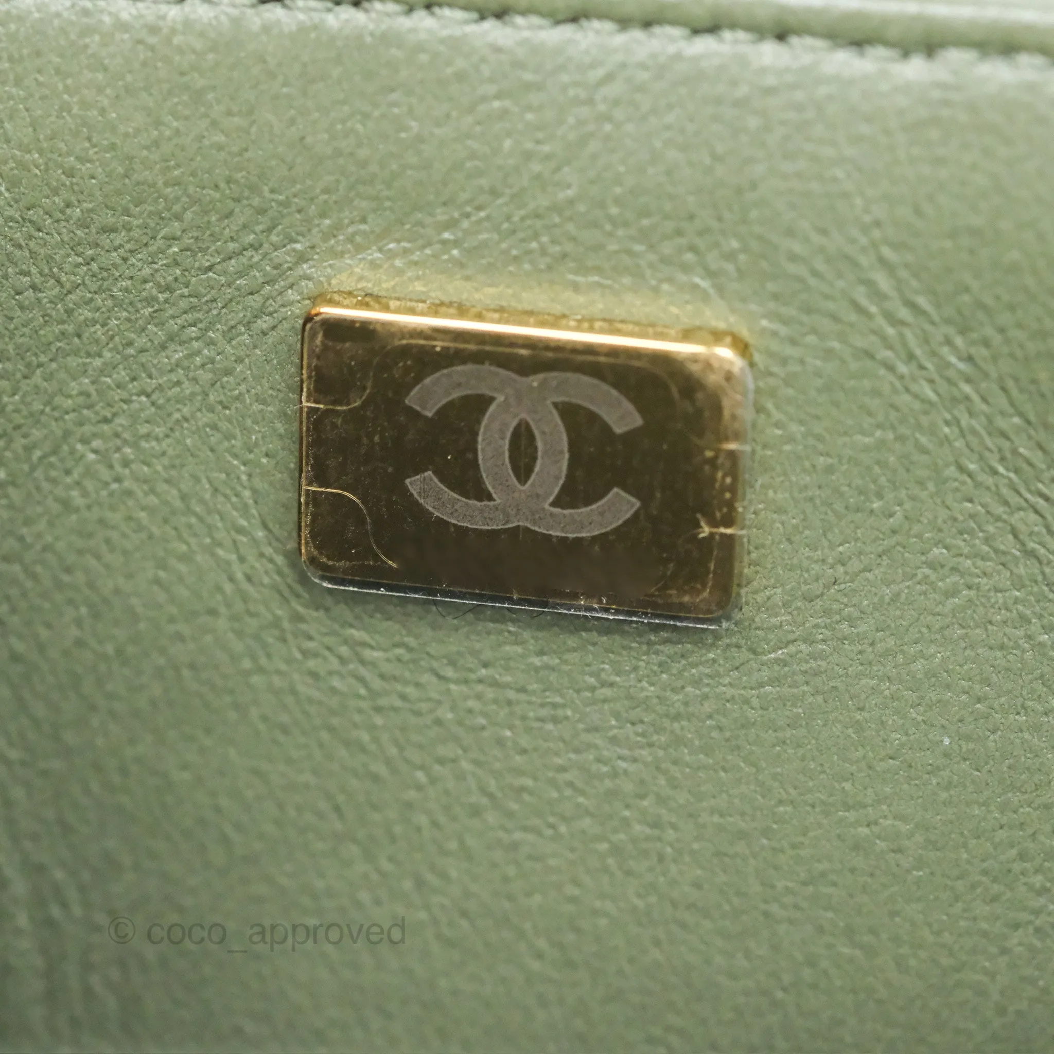 Chanel Mini Square Flap Quilted Olive Green Lambskin Gold Hardware