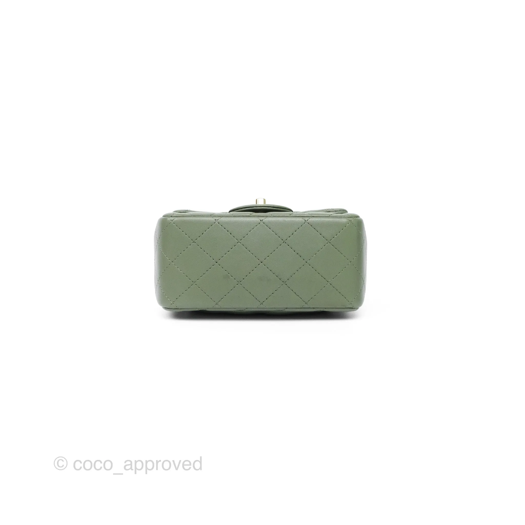 Chanel Mini Square Flap Quilted Olive Green Lambskin Gold Hardware