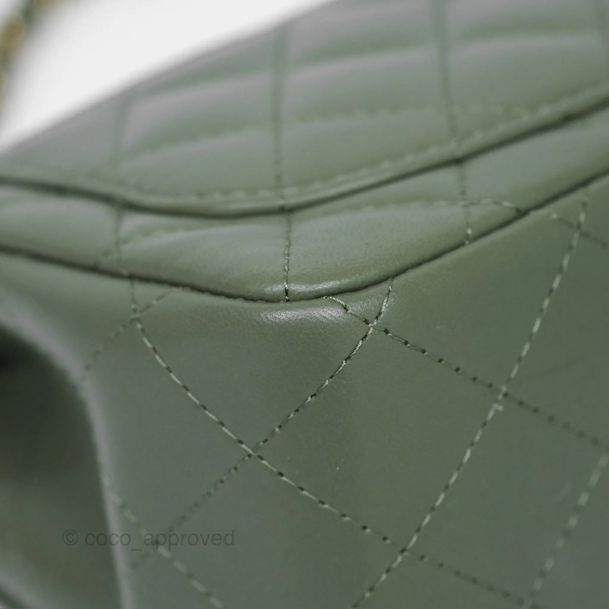 Chanel Mini Square Flap Quilted Olive Green Lambskin Gold Hardware
