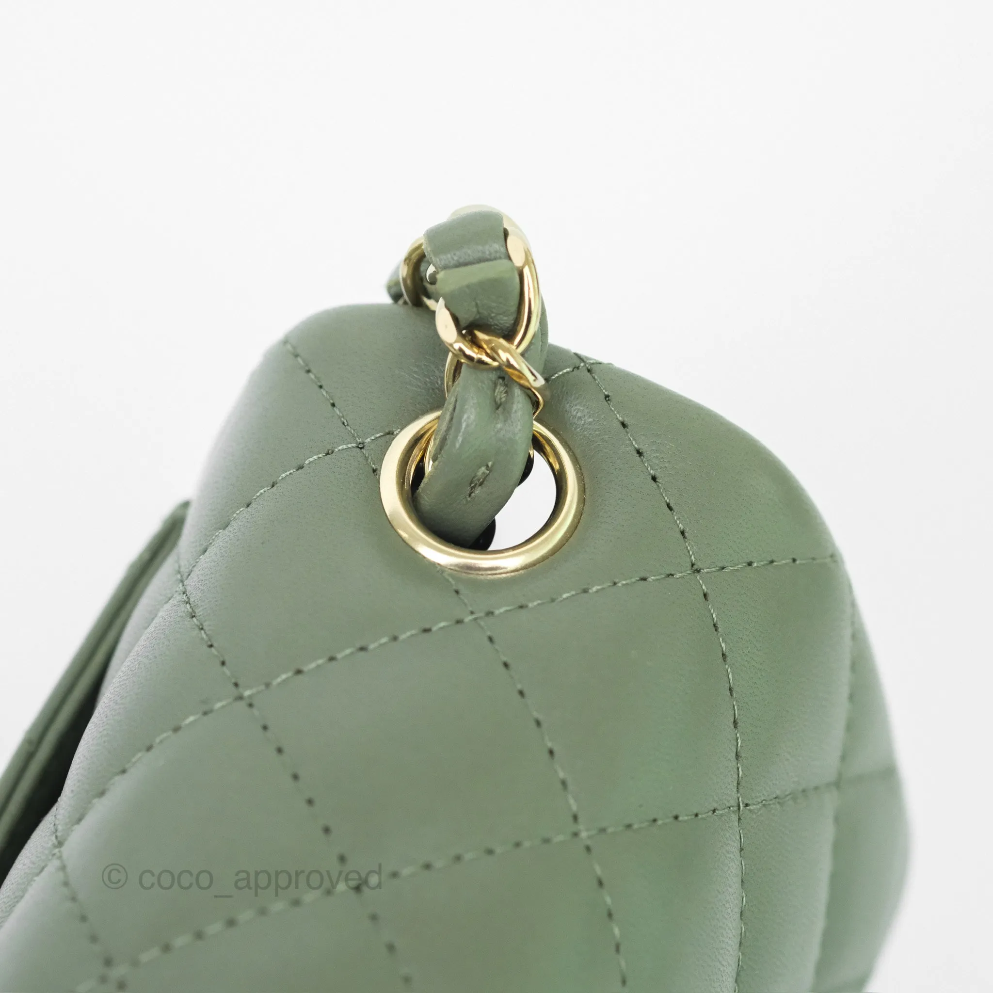 Chanel Mini Square Flap Quilted Olive Green Lambskin Gold Hardware