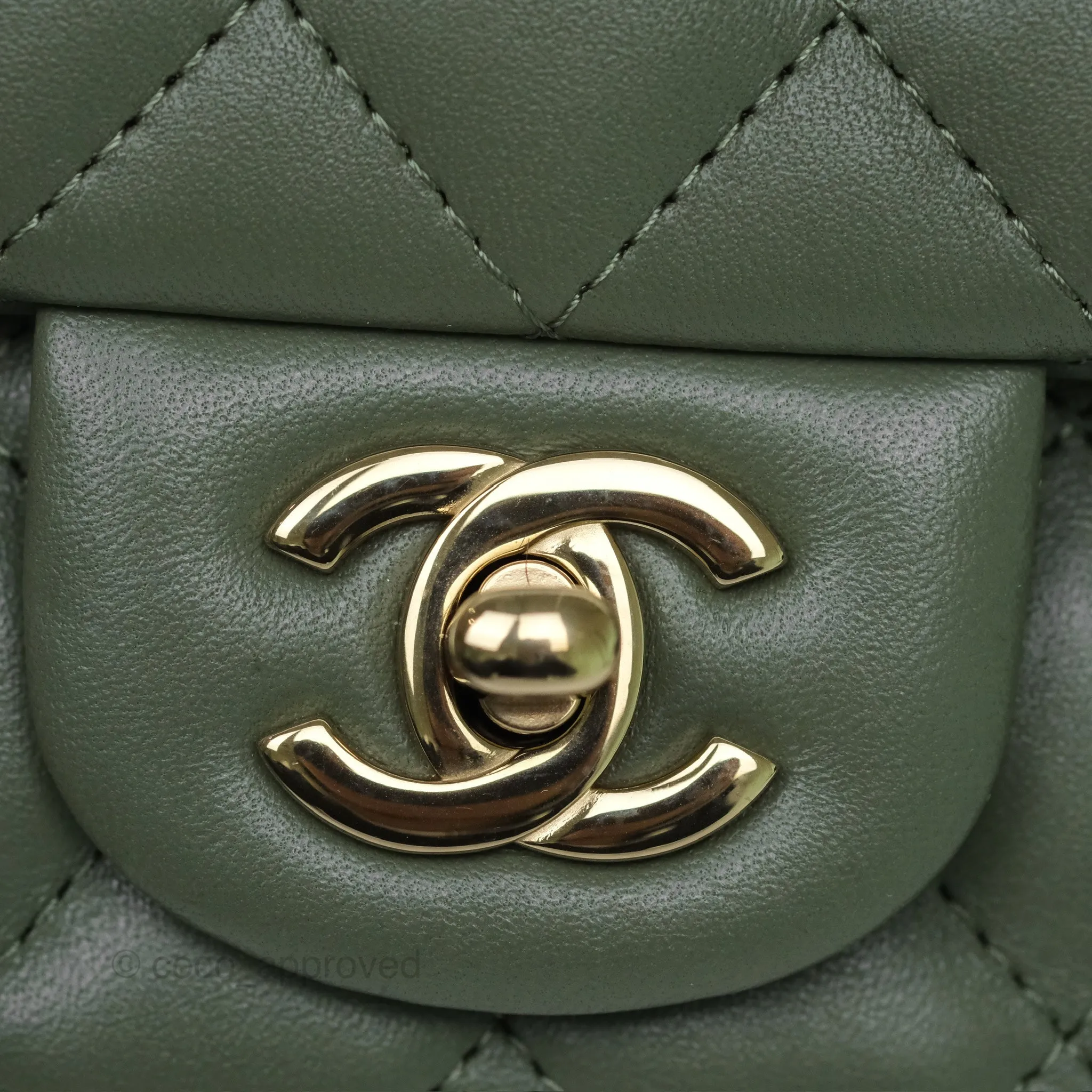 Chanel Mini Square Flap Quilted Olive Green Lambskin Gold Hardware