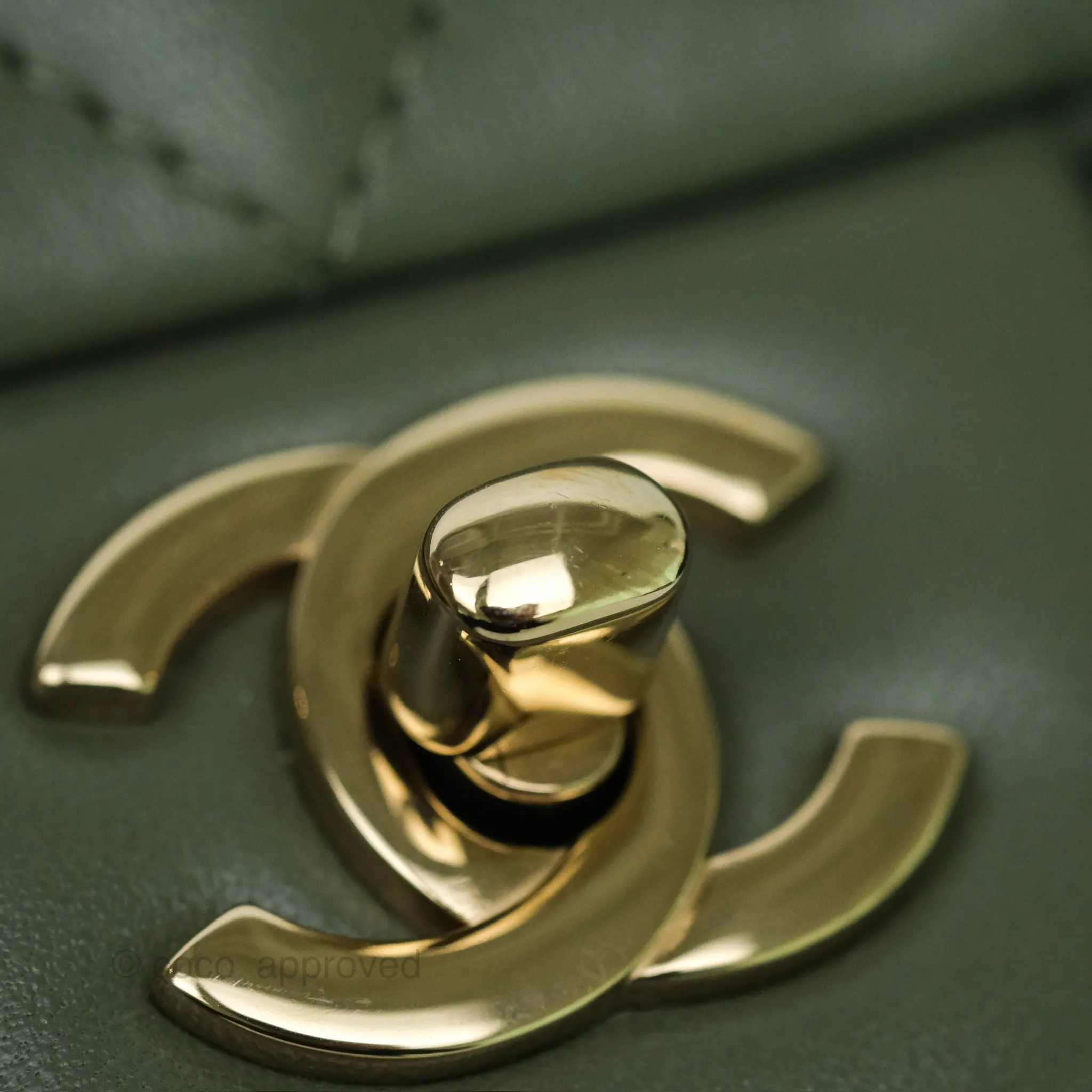 Chanel Mini Square Flap Quilted Olive Green Lambskin Gold Hardware