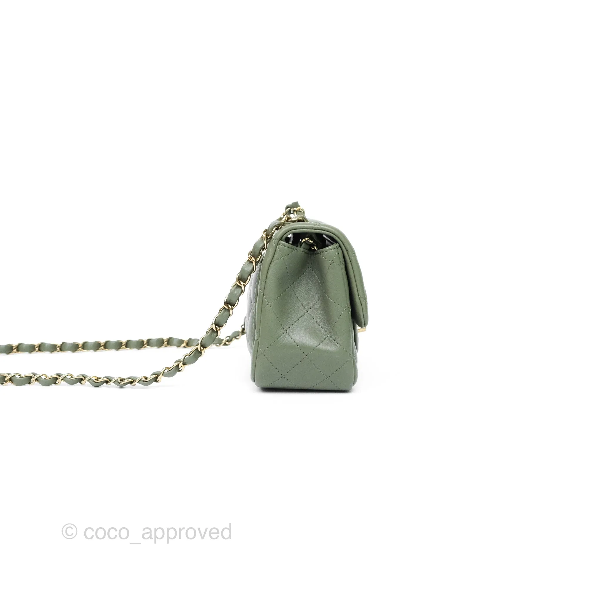 Chanel Mini Square Flap Quilted Olive Green Lambskin Gold Hardware