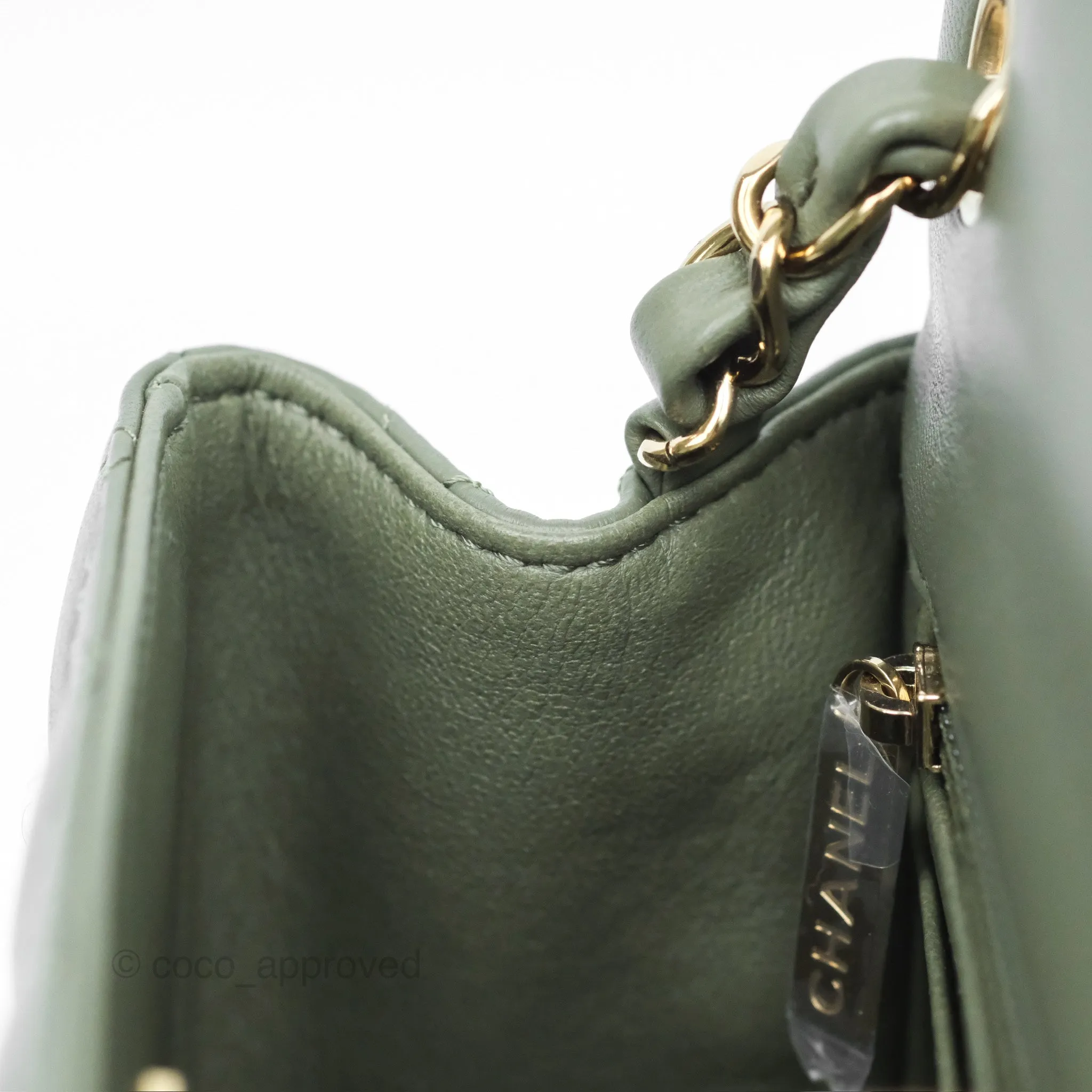 Chanel Mini Square Flap Quilted Olive Green Lambskin Gold Hardware
