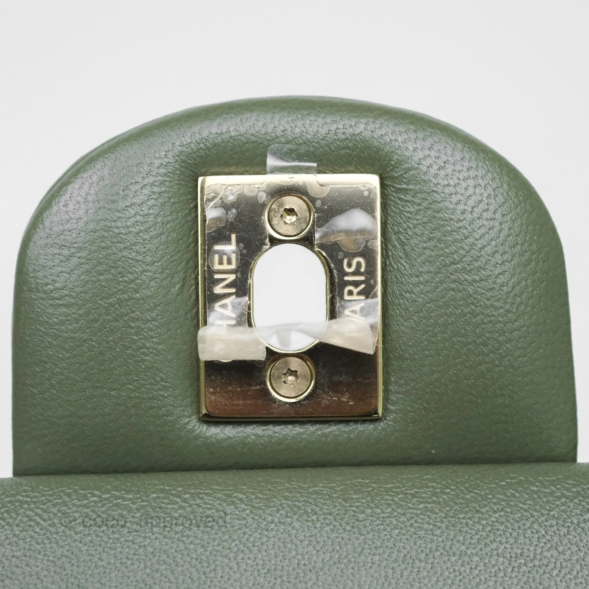 Chanel Mini Square Flap Quilted Olive Green Lambskin Gold Hardware