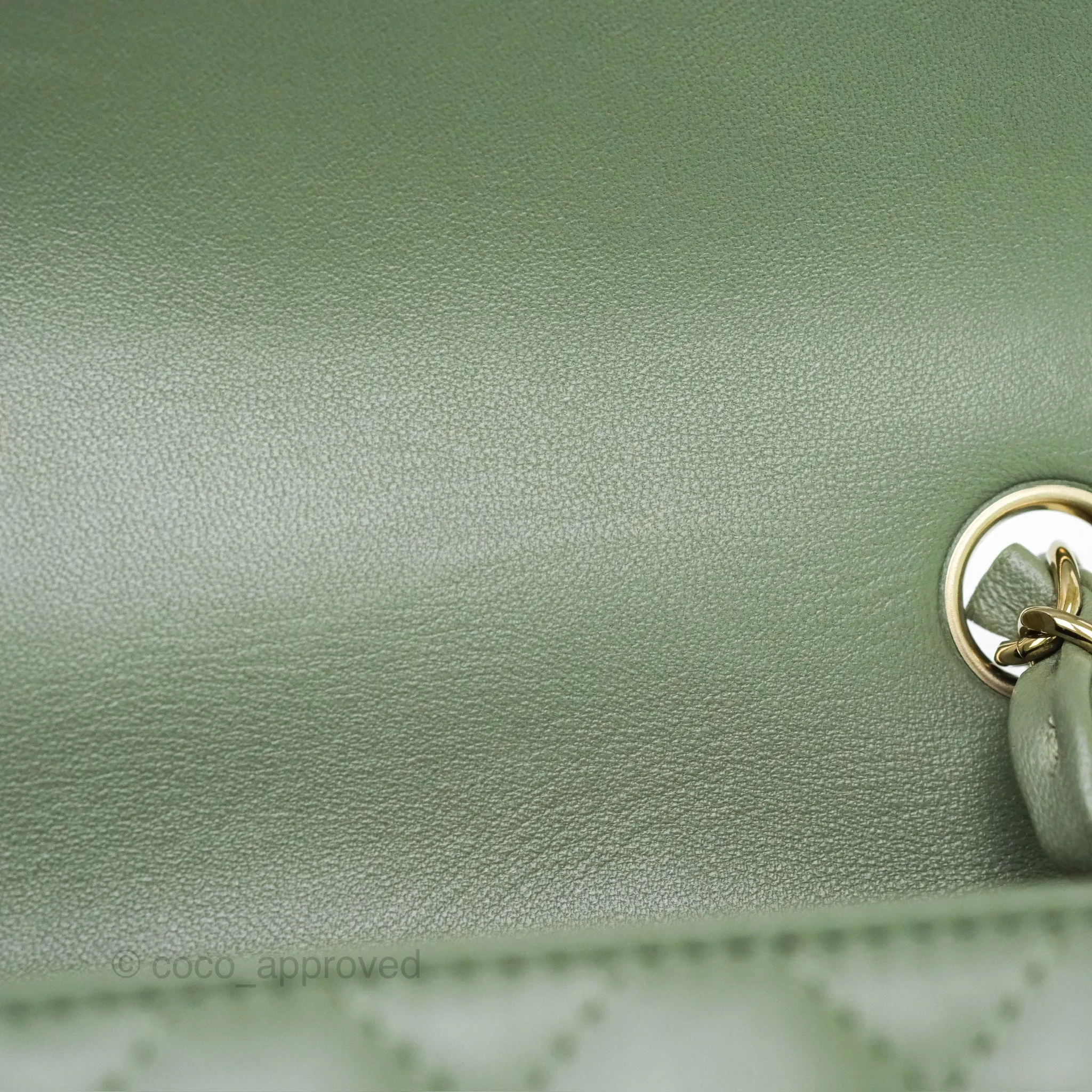 Chanel Mini Square Flap Quilted Olive Green Lambskin Gold Hardware