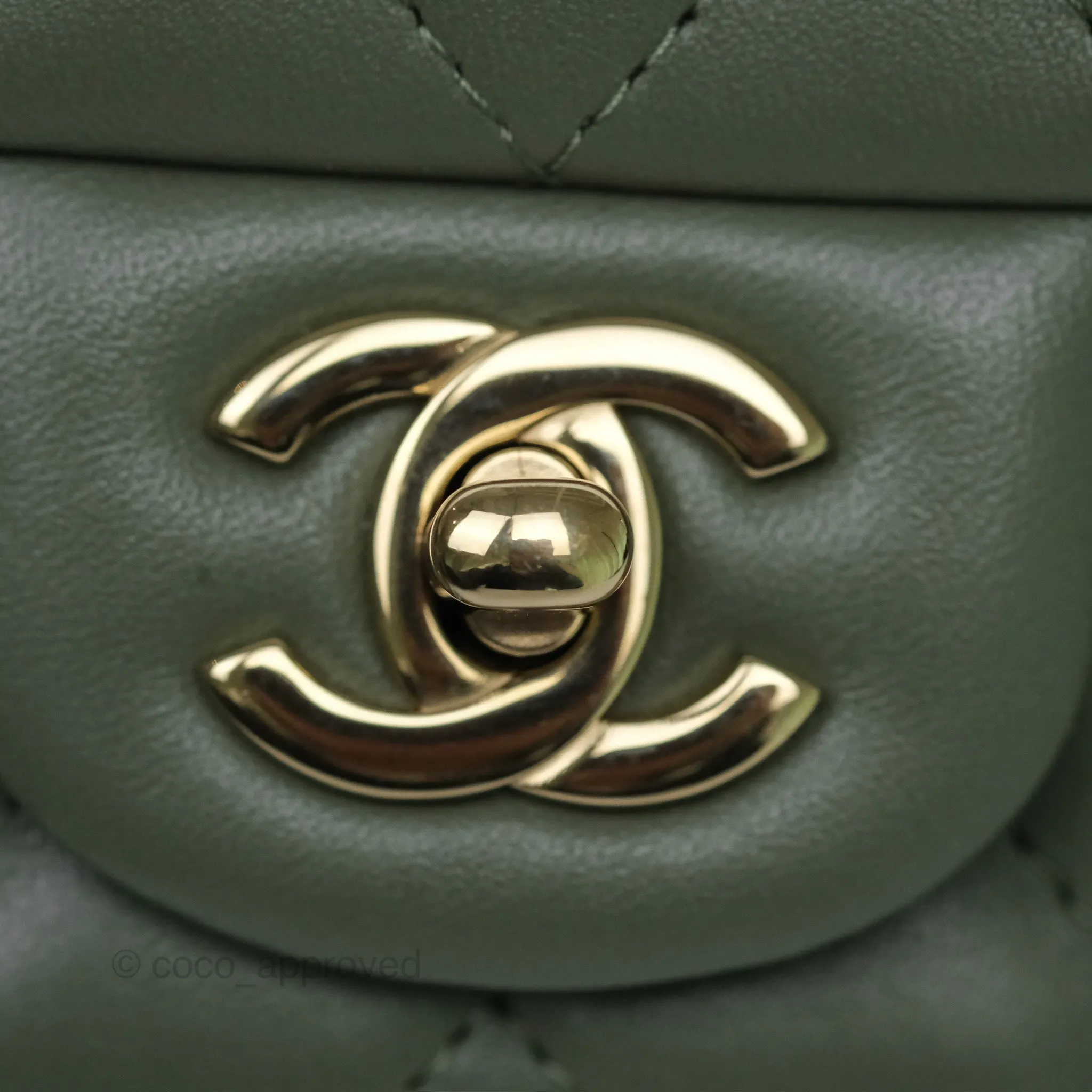 Chanel Mini Square Flap Quilted Olive Green Lambskin Gold Hardware